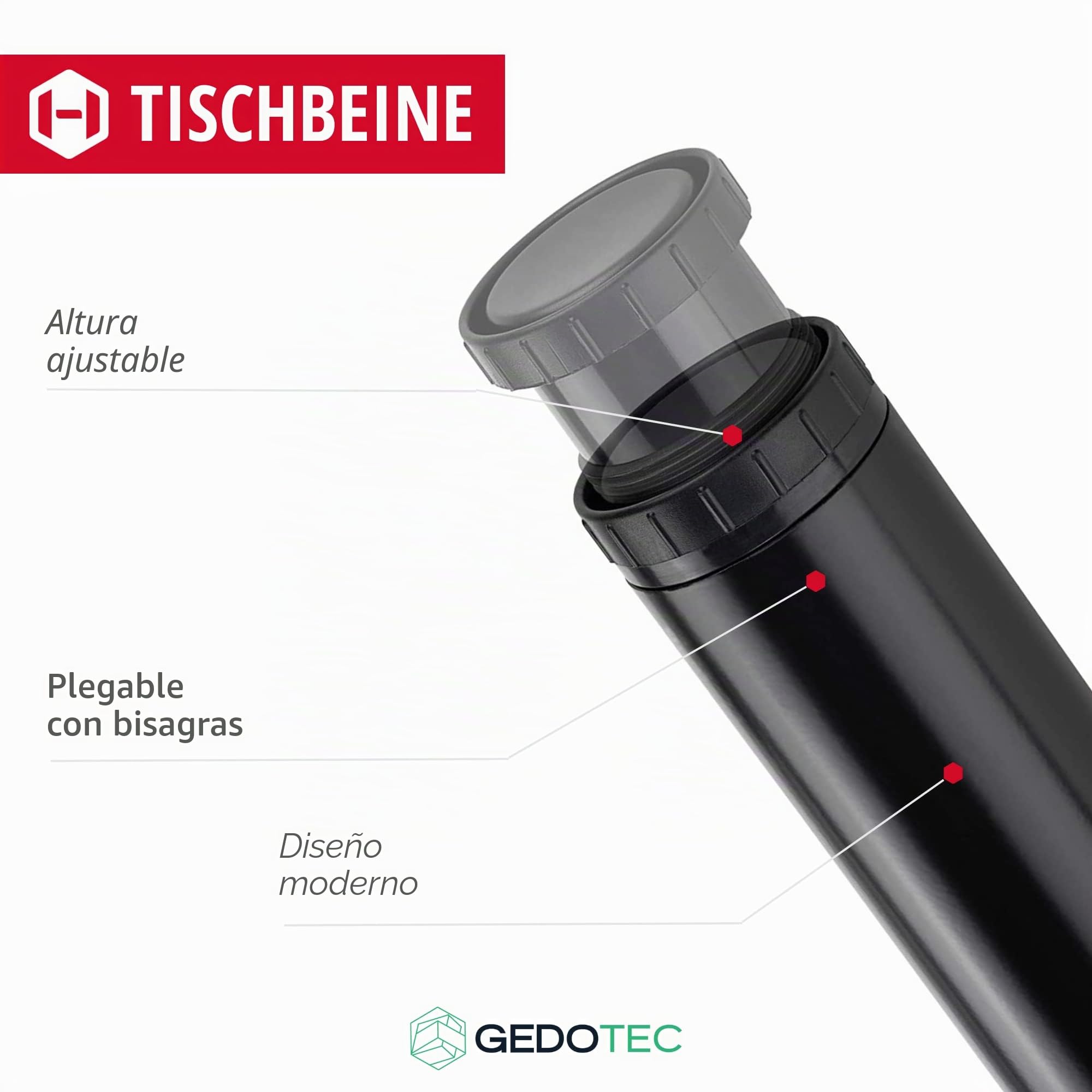 Gedotec Patas Plegables para Mesa de Color Negro Mate, Patas para Muebles, Altura Ajustable, 705 mm, Tubo de pie de 50 mm de diámetro, Patas de Muebles, Capacidad de Carga de 100 kg
