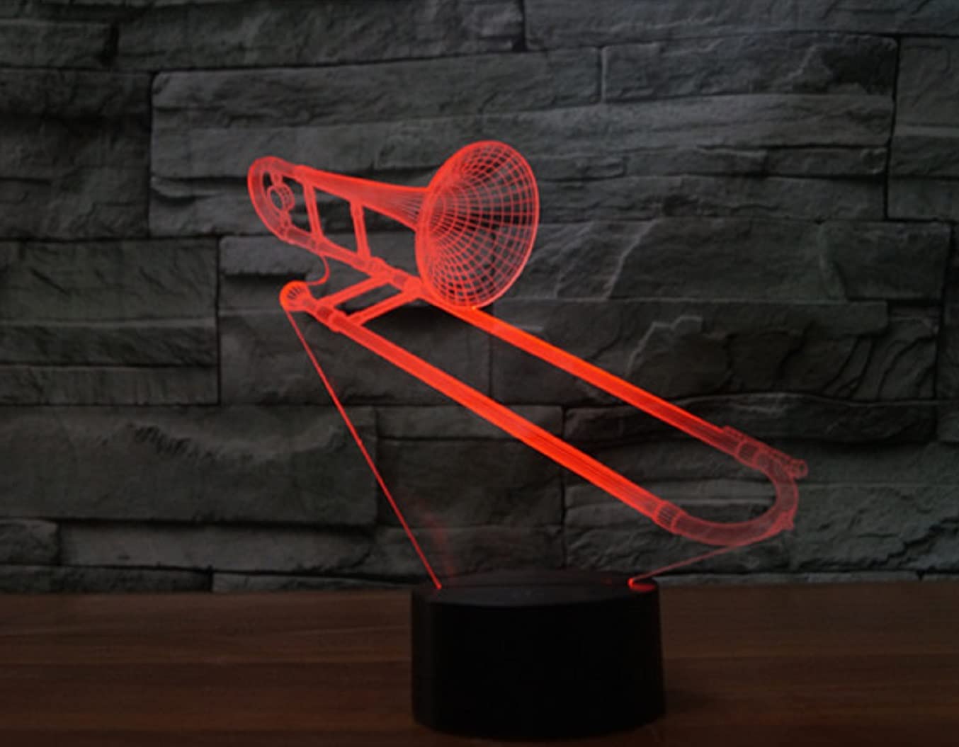 Instrument de musique 3D télécommande trombone 16 couleurs veilleuse illusion acrylique LED lampe de chevet pour chambre d'enfant décoration de bureau cadeau d'anniversaire jouet