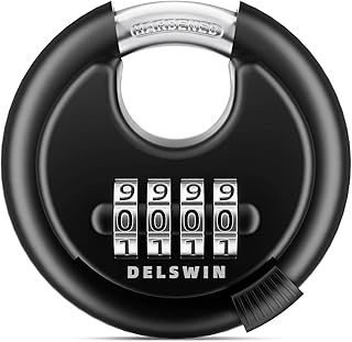 4 Digit Combination Disc Padlock with Hardened Steel Shackle Combo Lock for Sheds, Storage Unit, School Gym Locker and Fence (Black,1Pcs)