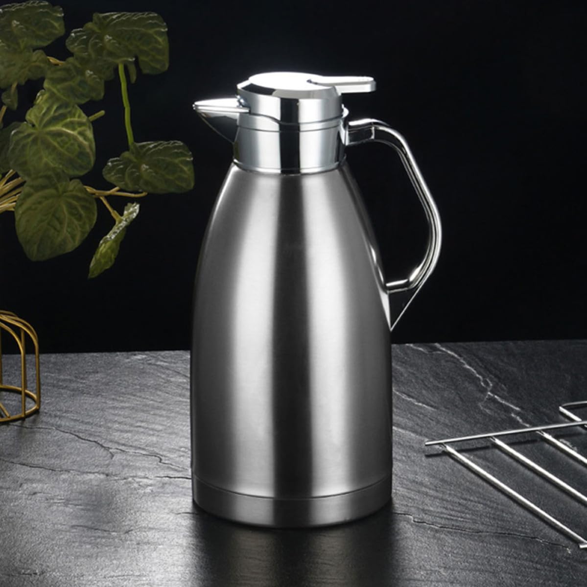 Théière Isotherme en Acier Inoxydable 2,3 L Argenté, Grosse Capacité