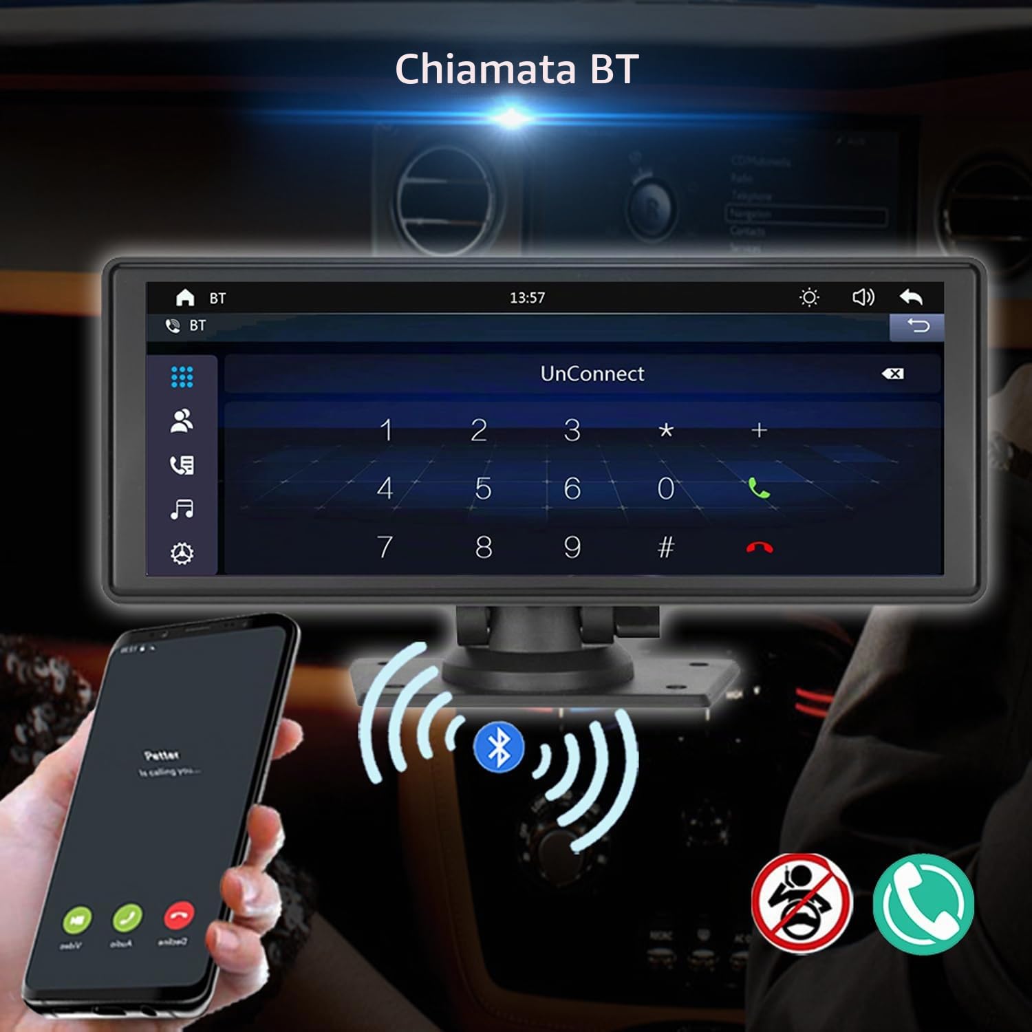 Autoradio portatile con Wireless CarPlay e Android Auto, lettore multimediale touchscreen HD IPS da 9,3" con supporto per telecamera di backup a 12 LED Trasmettitore FM MirrorLink Bluetooth