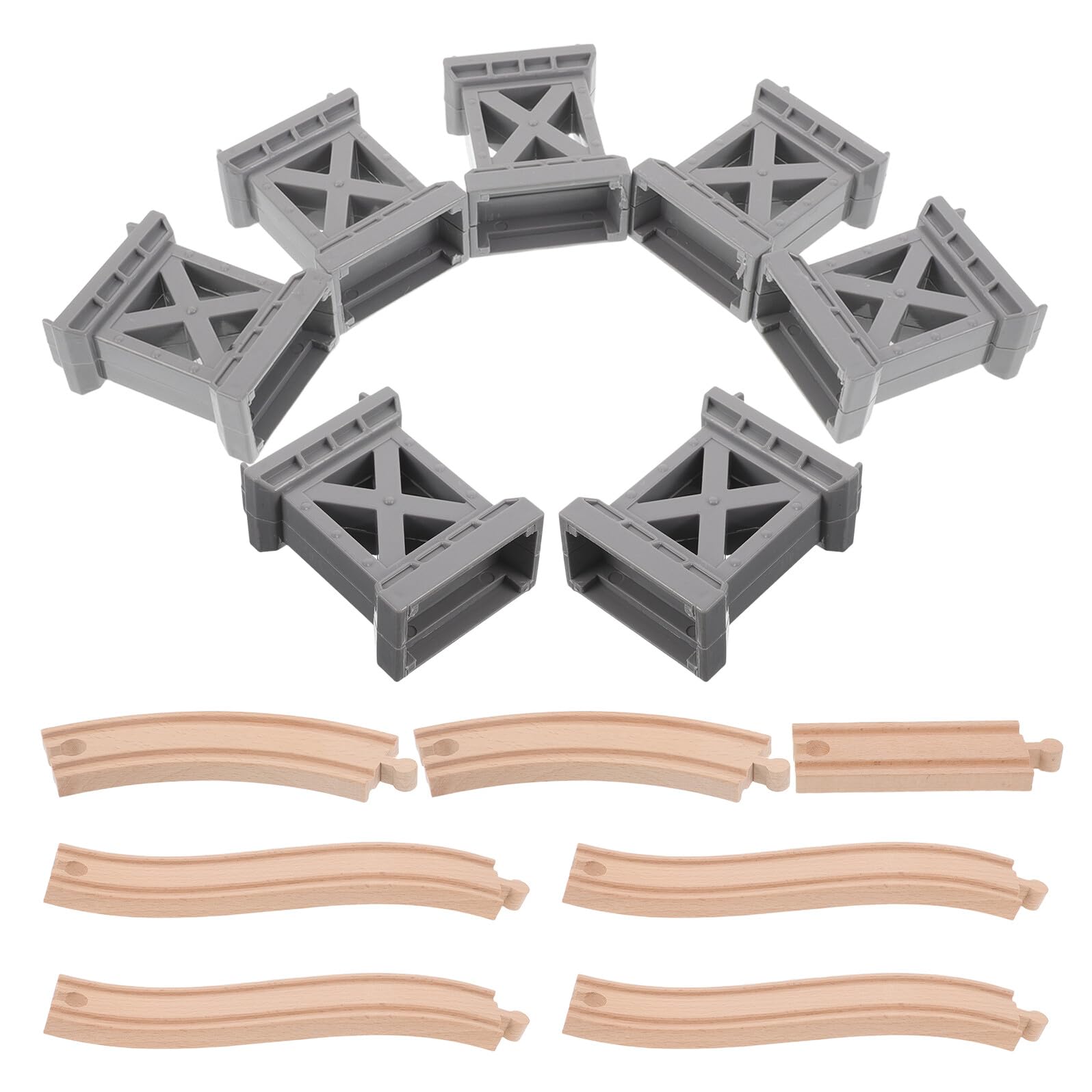 Homoyoyo Set Accessori per Binari del Treno in Legno con Ponti e Binari Curvi in Salita, Compatibile con Piste Ferroviarie Giocattolo, Gioco Educativo e Creativo di Costruzione