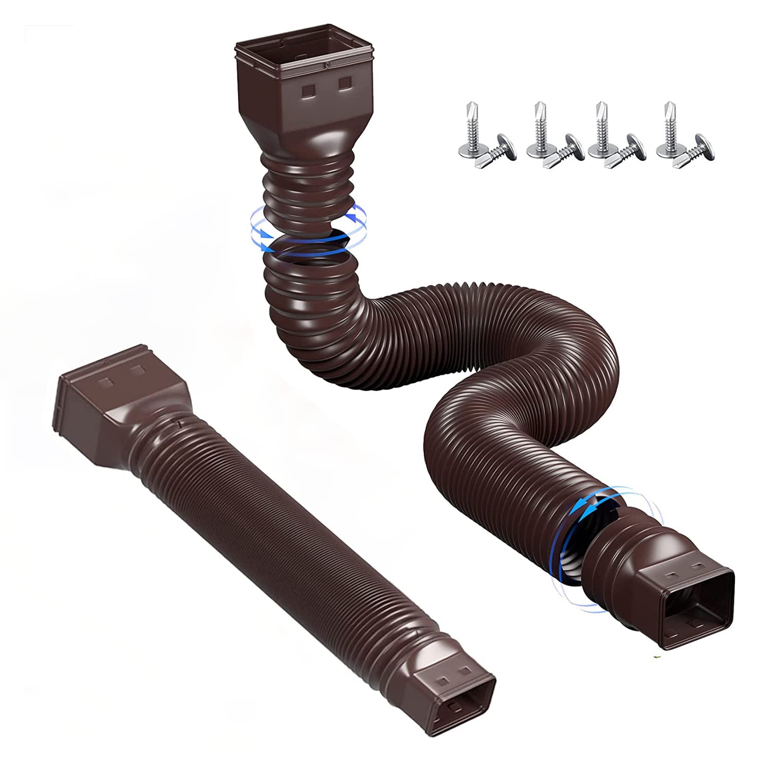 Tobepico 2 Pack Rain Gutter Downspout Extensions Flexible, Drain Down spout Extender Connector 21"-60", Outdoor Shapeable Drain Pipe, Screws Included, Coffee