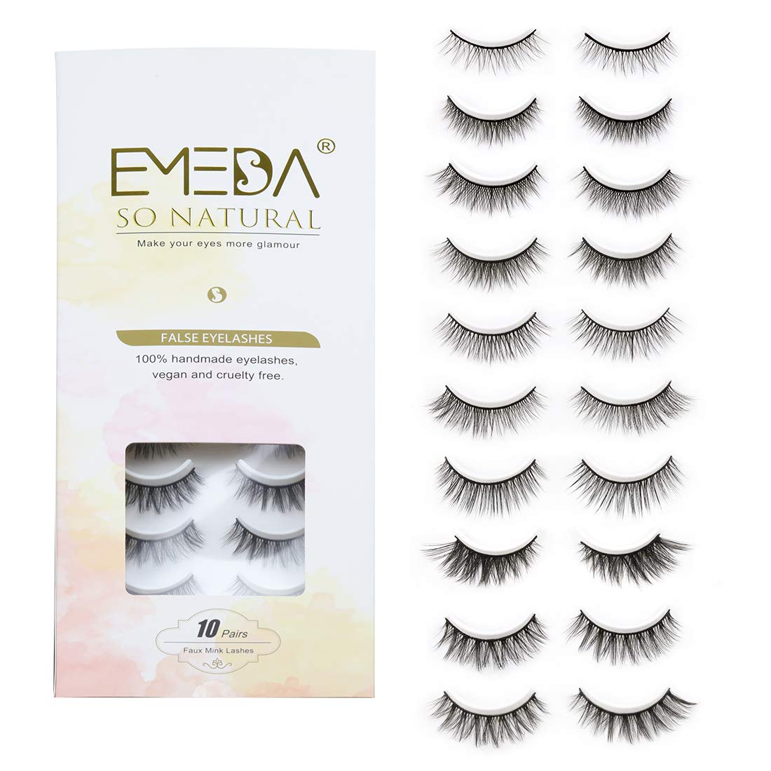 EMEDA10 Styles Faux Mink Lashes Mix 10 Pairs False Eyelashes Natural Look 3D Small Face Eyelashes Short Soft Fake Lashes 100% Handmade Lashes Wispies Reusable Eye Lash 1 Pack