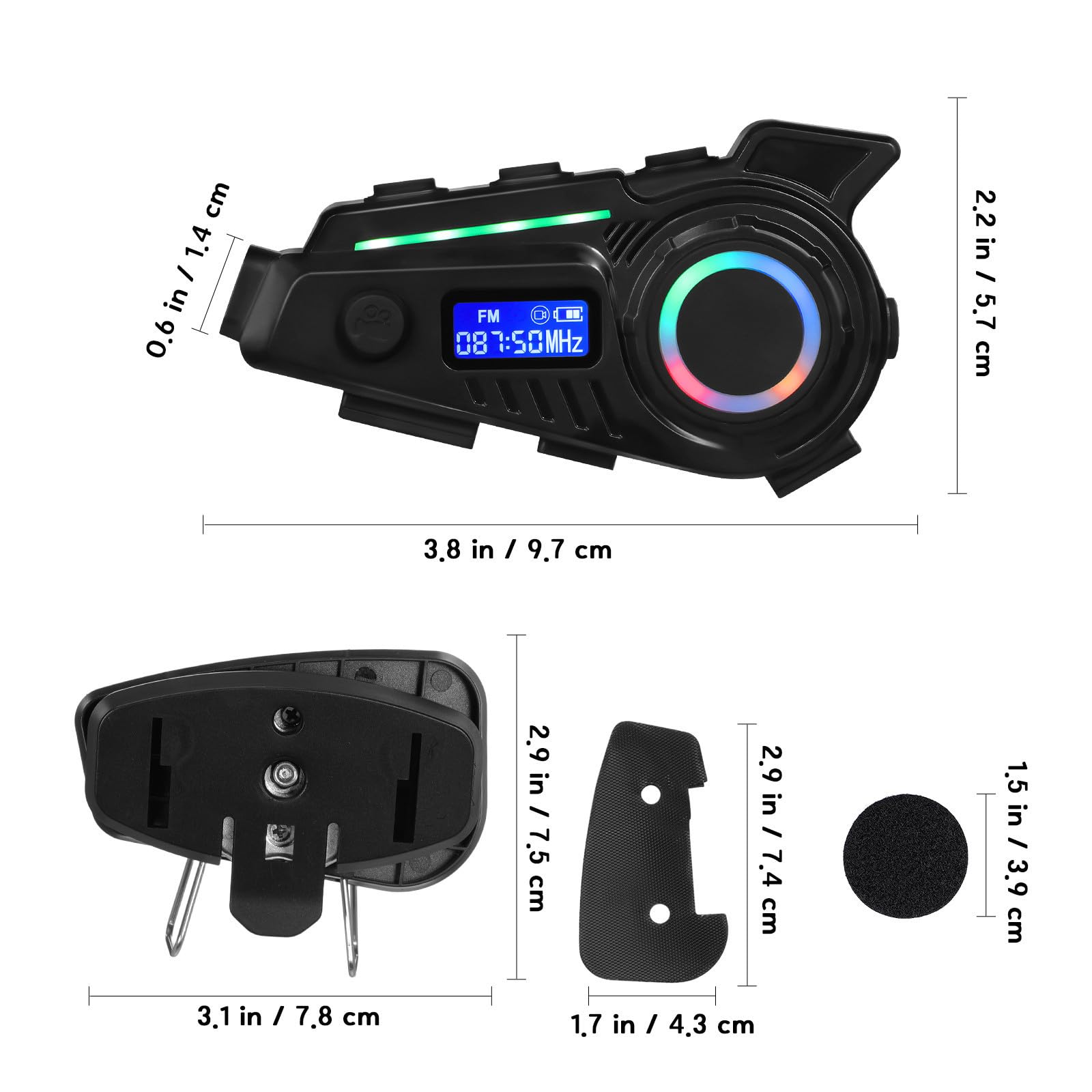 PRETYZOOM Oreillettes sans Fil pour Casque de Moto 5.4 Abs Noires, Musique, 1200 Mah, 32 Go, pour Road Trips et Cyclisme