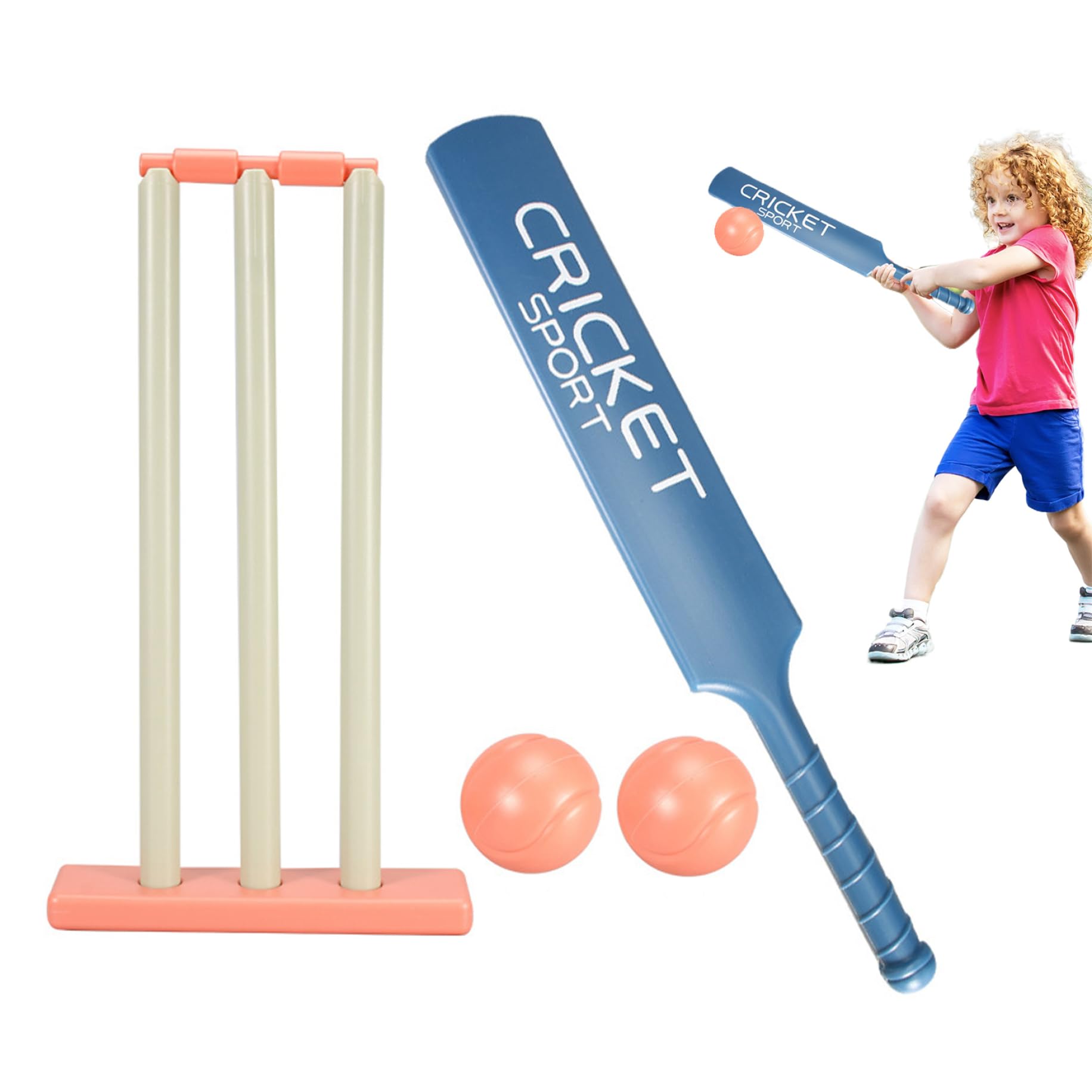 Cricket-Set für Kinder, Cricket-Kit mit ABS-Cricketschläger, Stümpfen, 2 Bällen, Eltern-Kind-Interaktionsspiel für Garten, Strand, Zuhause, Ausrüstung für Kinder ab 3 Jahren, Cric