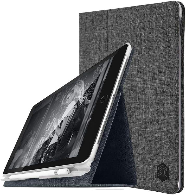 ATLAS Case for Apple iPad Pro 12.9 3rd Gen (2018) - Feather Light Folio Case, Elegant Textured Fabric with Pencil Holder, Clear Transparent Back, Sleep/Wake Function Charcoal