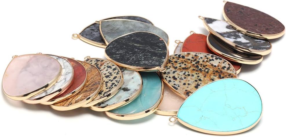 QSLLER Natural Stone Pendant,Natural Water Drop Shape Semi-precious Stone Charm (37x55mm) Necklace Pendant for DIY Jewelry Making Necklace Bracelet(5pcs Random Color) - Image 2