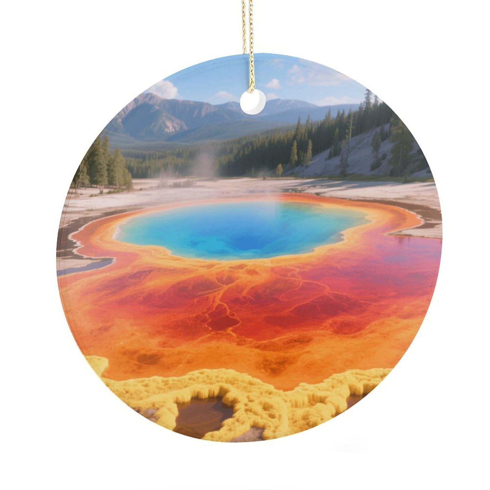 Fekiloot Style Grand Prismatic Springs Christmas Ornaments 2.9 Inch Round Ceramic Ornament Keepsake Thank You Gifts For Office, Room, Home - Holiday Present Ideas