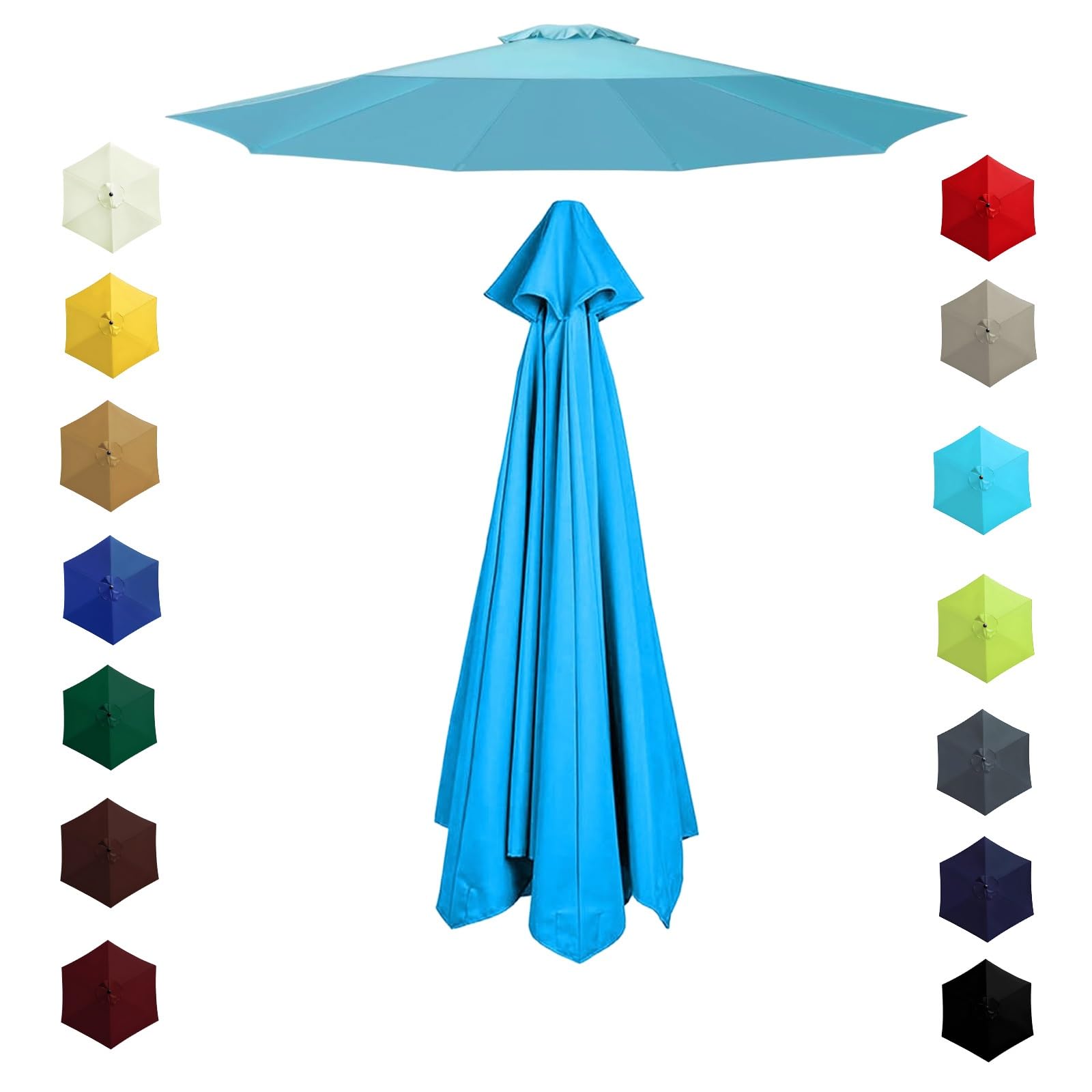 200cm 230cm 270cm 300cm 6/8 Ribs Garden Replacement Parasol Canopy, Replacement Parasol Top Canopy Fabric Cover for Garden Patio Outdoor, Waterproof Sun Umbrella Cloth(Lake blue,3.0m/6 Arms)