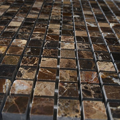 Simple Tile - 5 Sheets Marble Mosaic Tile For Kitchen Backsplash, Bathroom Shower Floor And Wall Etc., "5/8"X5/8" Square Collection", 12"X12"X3/8" (Set Of 5 Sheets, Edmm5858 - Emperador Dark) #TOP1