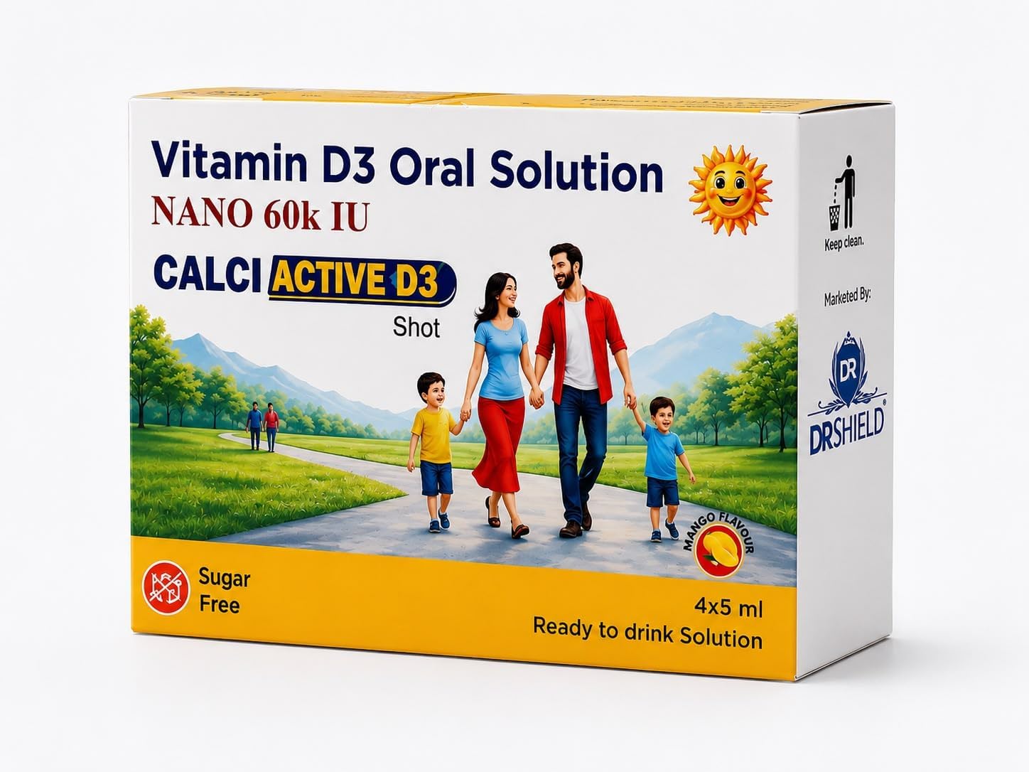 DR SHIELD"S Vitamin D3 60K Shots Pack of 2 Box Total 8 Bottles of 5ml, 60,000 IU, Liquid Supplement CALCI ACTIVE D3 SHOT BY SHREE BALA JI ENETRPRISES