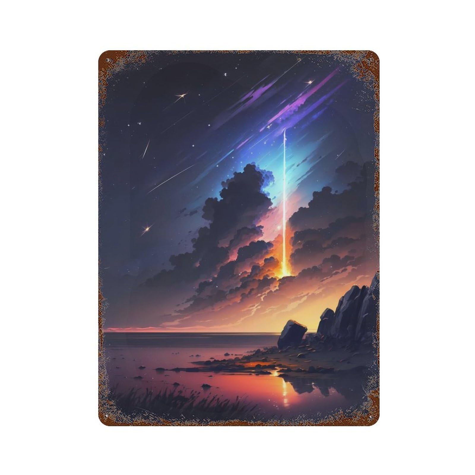 Comet Falling Sunset Retro Metal Sign 15.7"x11.8", for Garage, Bar And Workshop Decor, Shabby Chic Decor