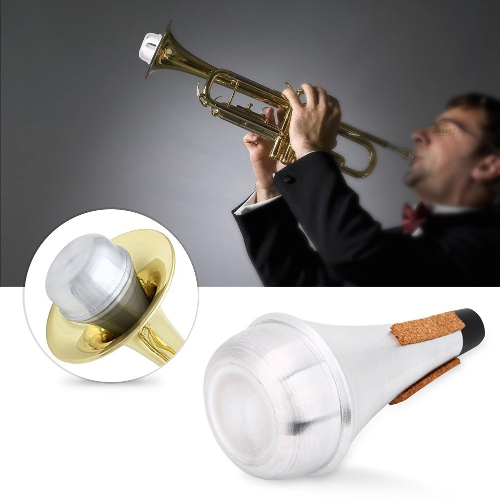 Alomejor Practice Trumpet Mute Silenciador de Trompeta Ligero para Instrumentos Musicales Mute Aleación de Aluminio Color Plata