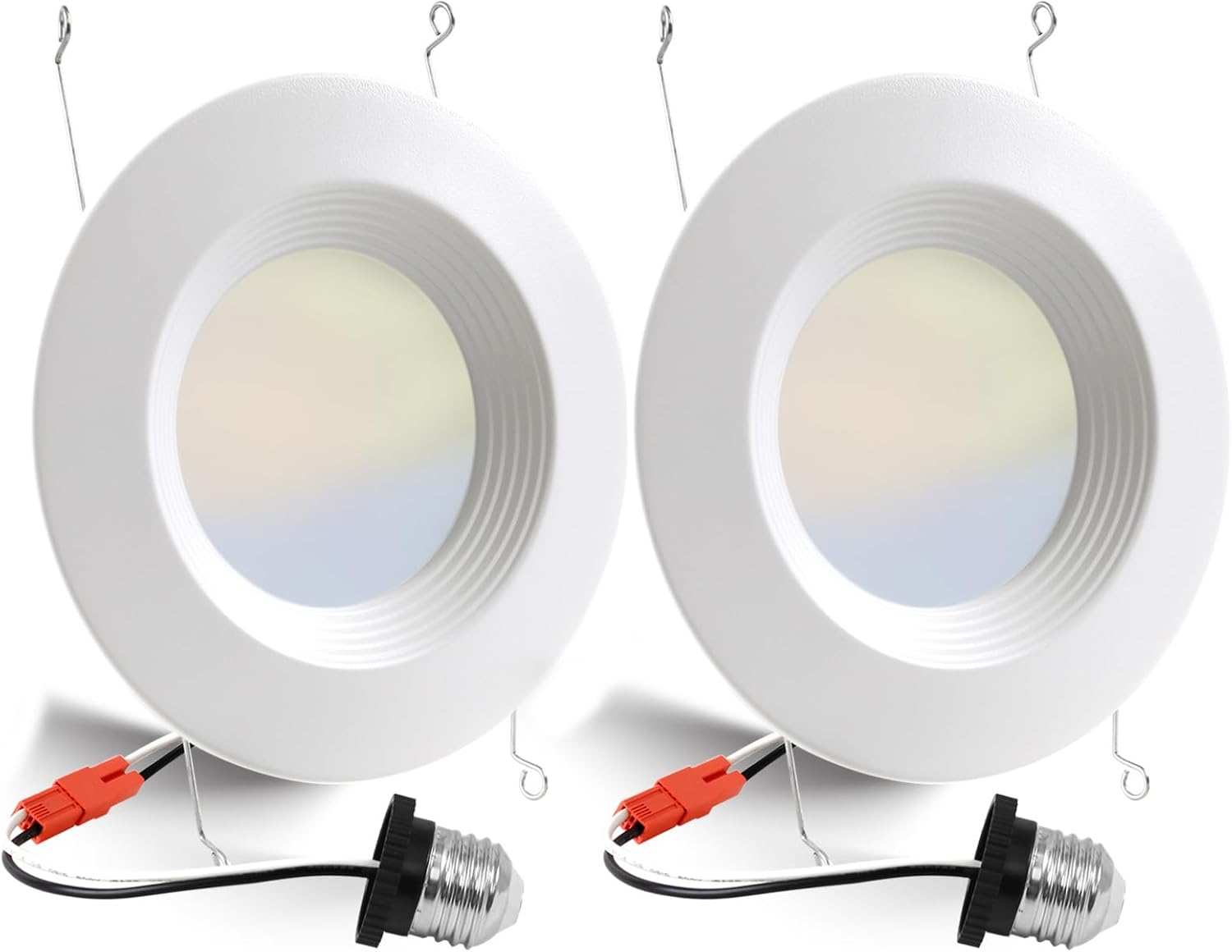 2 Pack 5/6 Inch 5CCT LED Recessed Light Retrofit, 2700K/3000K/4000K/5000K/6500K Selectable Downlight, Dimmable Can Lights with Metal Baffle Trim, CRI 90, 10.5W=85W, E26 Base, IC & Wet Rated, ETL&FCC