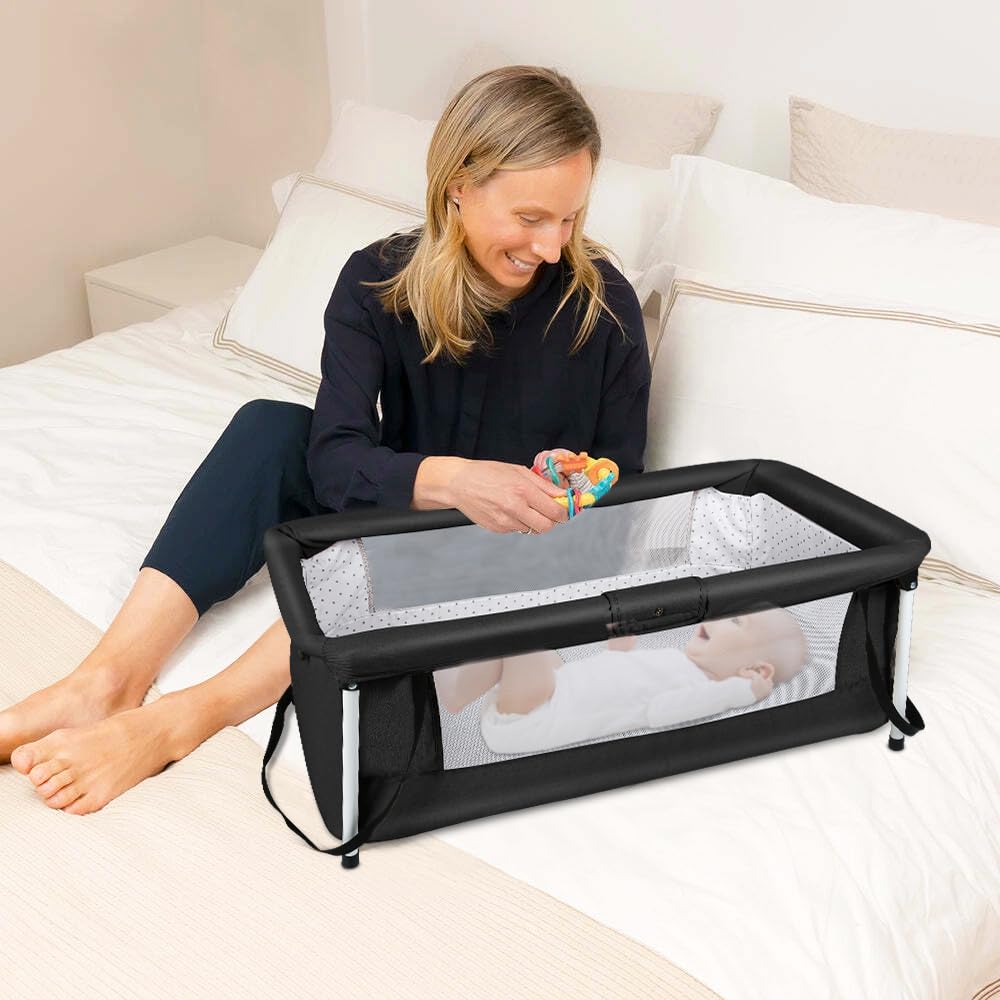Supfine Lit de Voyage Bébé Pliable Lit Parapluie 90 x 50 x 35 cm | Structure modulaire, Moustiquaire incluse, Poignées de transport, Mailles respirantes, Pour nouveau-nés