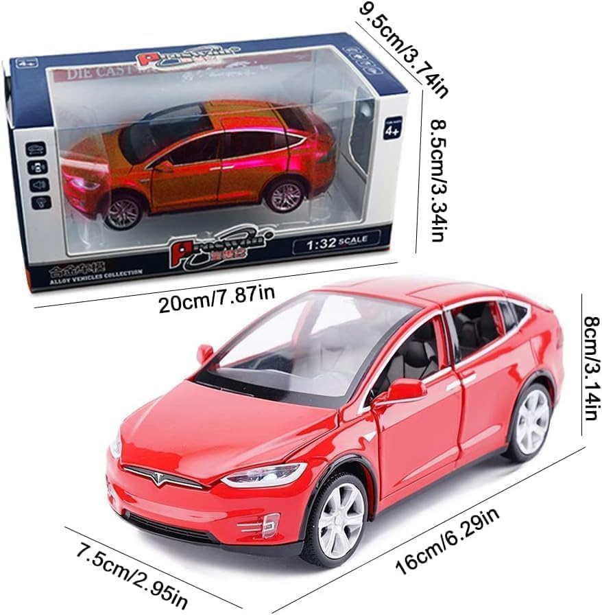 Image of SPITEN Tesla X Model 1:32 Scale Exclusive Alloy Metal Pull Back Die-cast Car Scale Model with Sound Light Mini Auto Toy for Kids Metal Model Toy Car with Sound and Light(Multicolour)