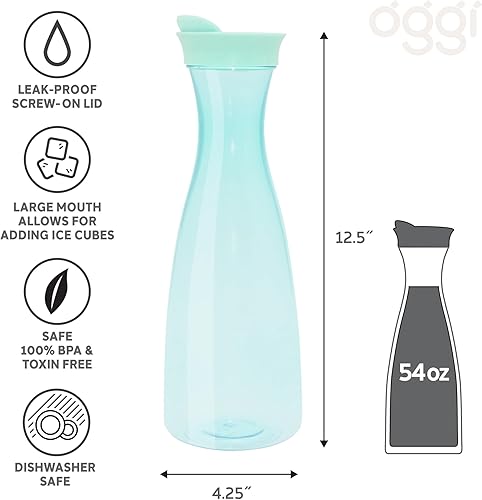 Miniatura 10 de OGGI Jarra transparente con tapa abierta, botella de jugo ideal, jarra transparente con tapa, jarra de té, jarra de agua, 1.6 litros (54 onzas),