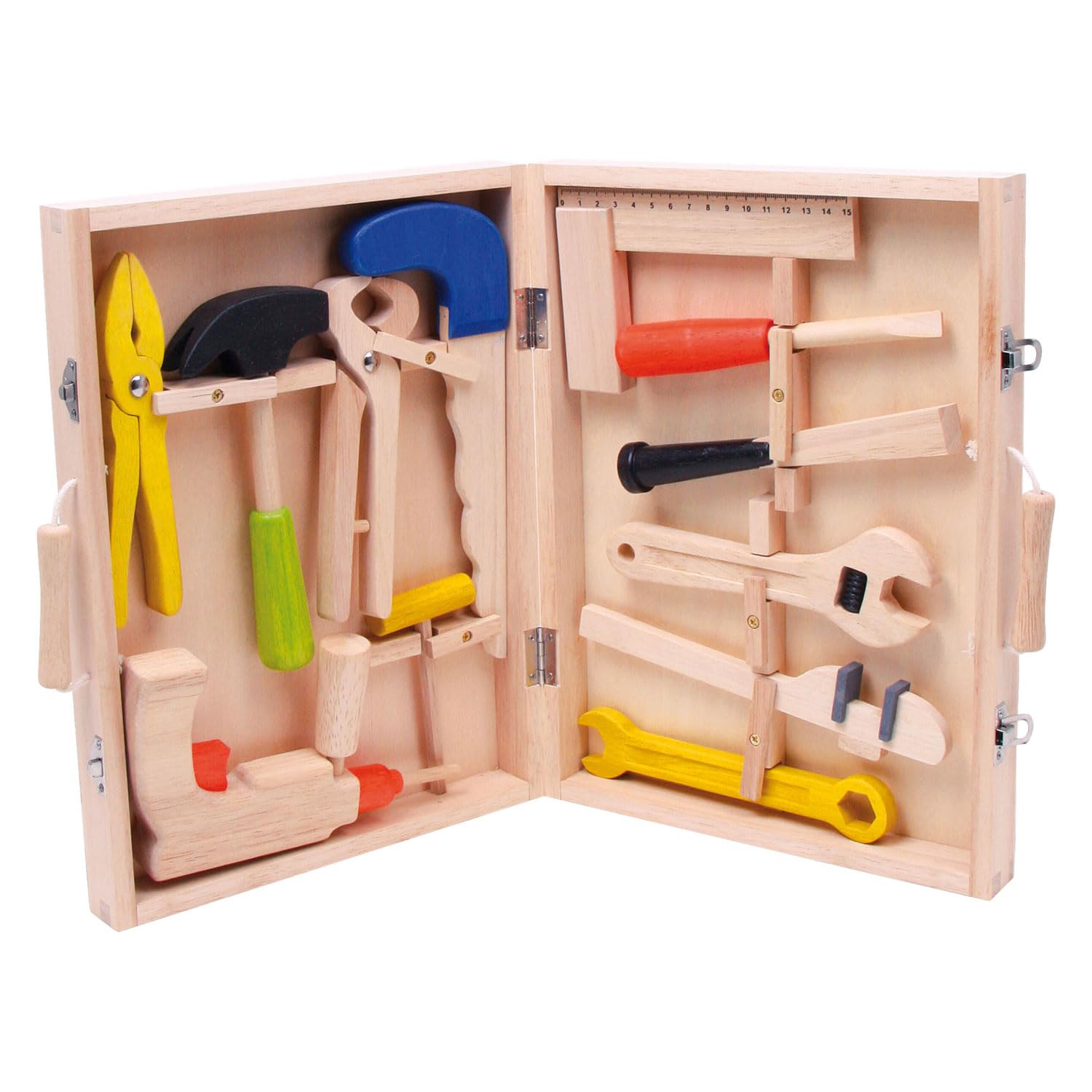 small foot Werkzeugkoffer „Lino“ aus Holz, mit 12 Werkzeugen vom Hammer bis zur Bohrmaschine, ab 3 Jahren, 2079
