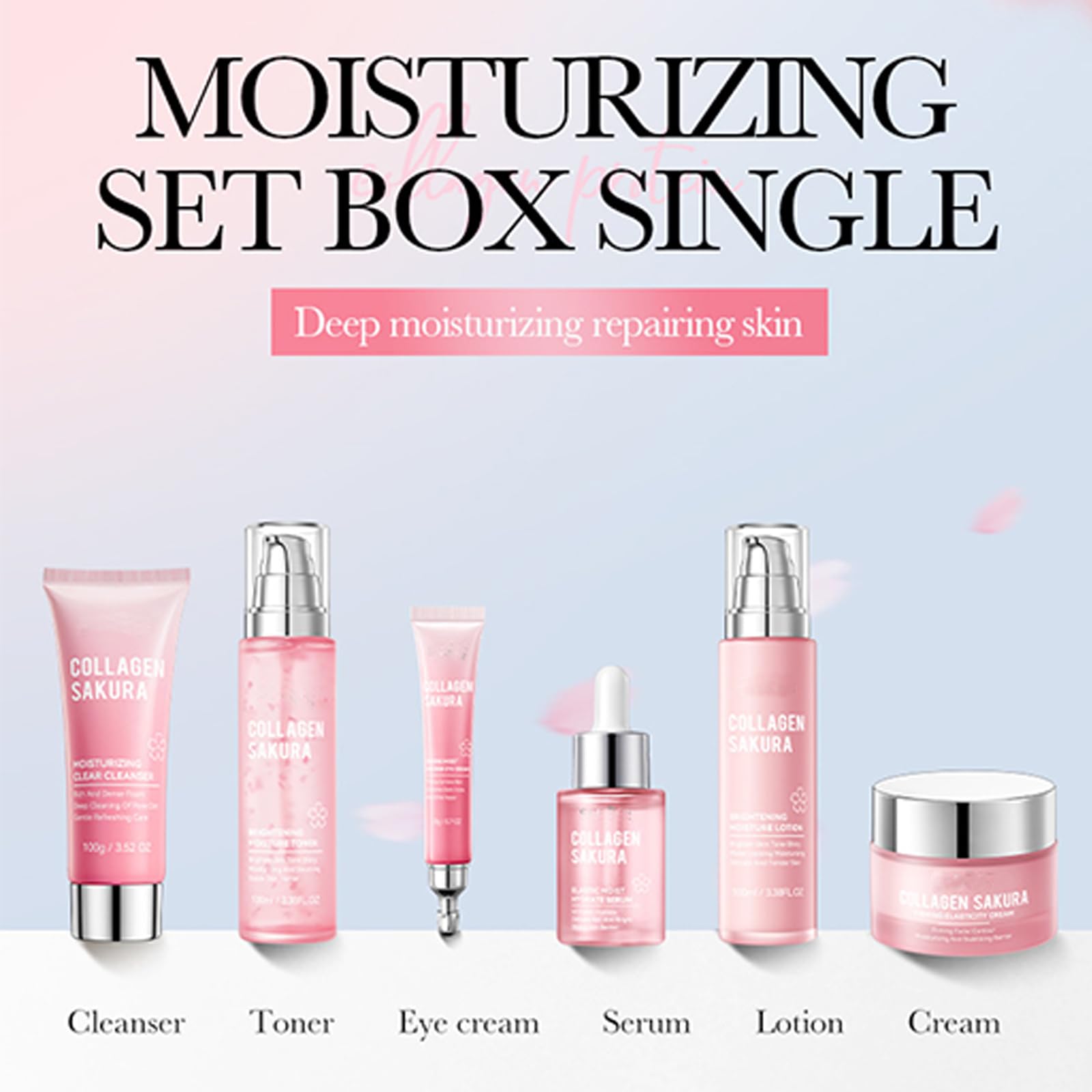 Kirschblüten-Hautpflege-Set, Kollagen-Kirschblüten-Geschenk-Set, Hautpflege für Teenager, Mädchen und Frauen, 6-teiliges Gesichtspflege-Set mit Reiniger, Toner, Lotion, Gesichtscreme, Augencreme