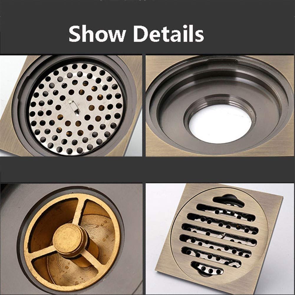 Desagüe de Ducha Cuadrado de latón de 4 Pulgadas con Tapa extraíble, desagüe de baño con Filtro para Cocina, baño, Garaje y sótano (Bronce 3 D)