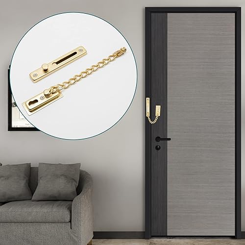 Miniatura 6 de Paquete de 2 cerraduras de cadena de puerta con resorte, protector de cadena de seguridad de acero inoxidable, cerradura de prensa antirrobo para