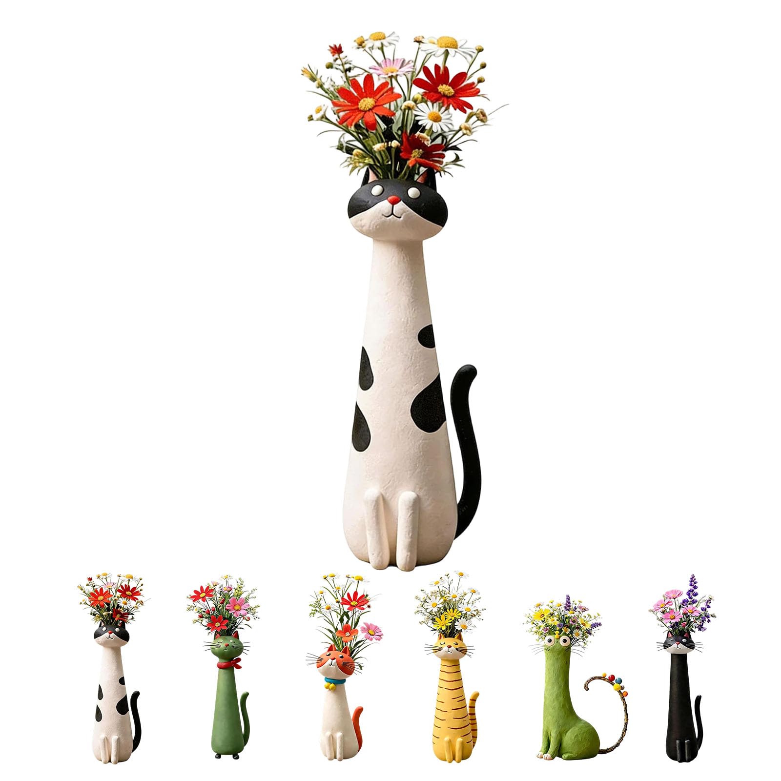Handcrafted Quirky Cat Vase, Whimsical Plastic Cat Planter, Cute Decorative Cats Vases and Ornaments for Desks & Bookshelve, Tiny Animal Home Office Decor for Cats Lovers (#F)