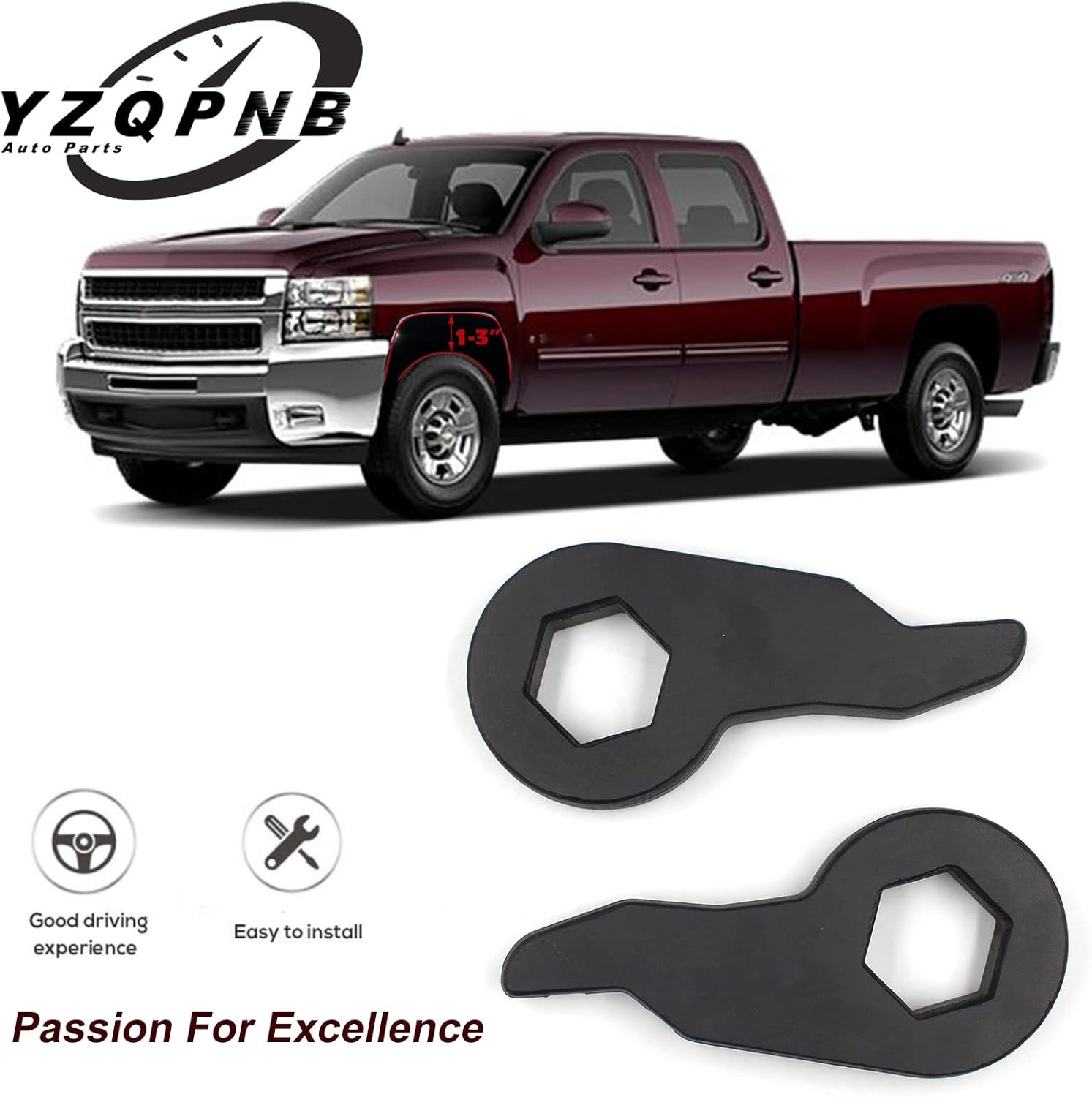 YZQPNB1-3 inch Leveling Lift Kit with Shock Extender Brackets Compatible with 1999-2007 Chevrolet Silverado 1500 Tahoe Avalanche & GMC Sierra Yukon 4WD Torsion Bars Keys