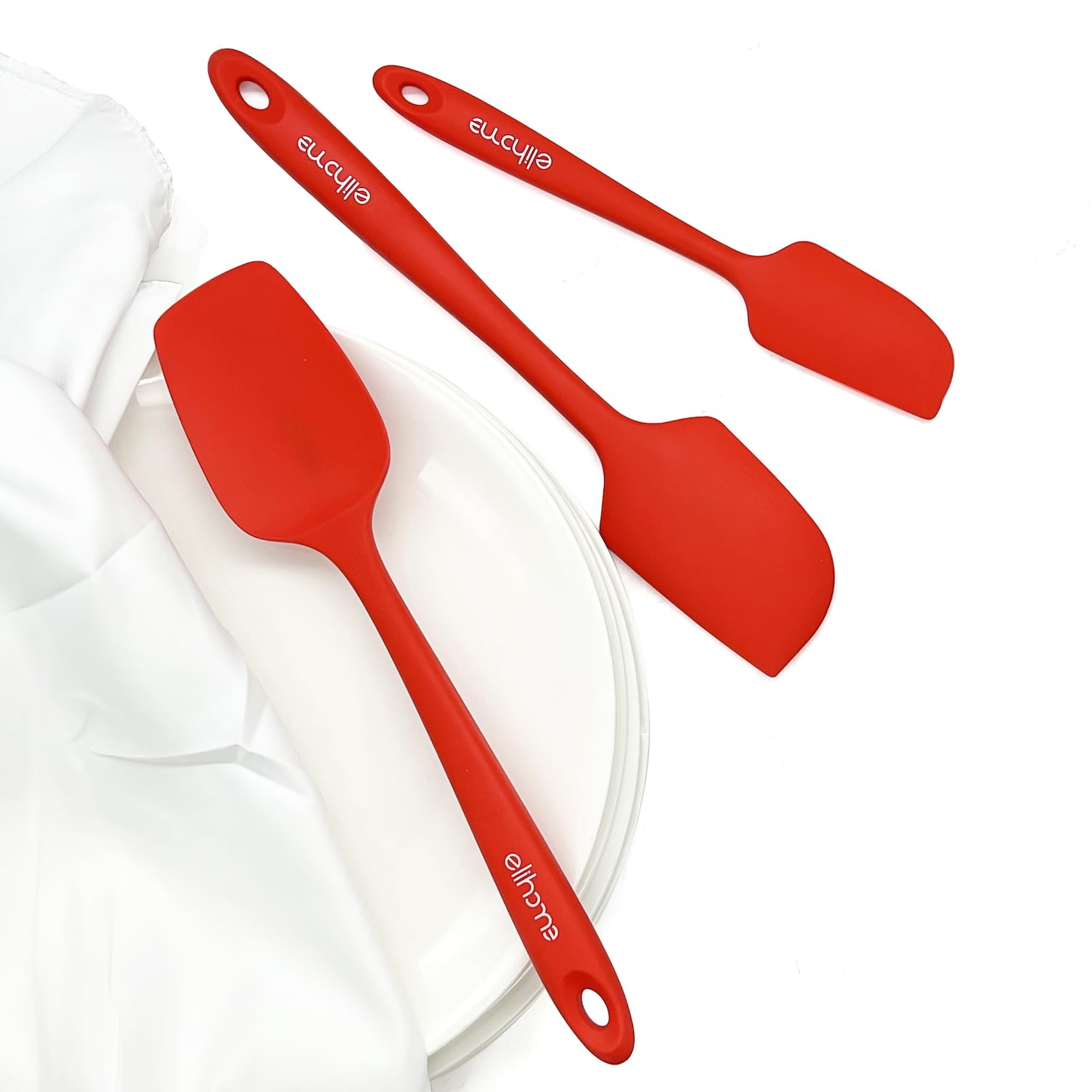 Elihome Chef Series 3-teiliges Silikon-Spatel-Set, hitzebeständig, antihaftbeschichtet, Gummi, zum Kochen, Backen und Mischen, BPA-frei und LFGB-zertifiziertes Silikon (rot)