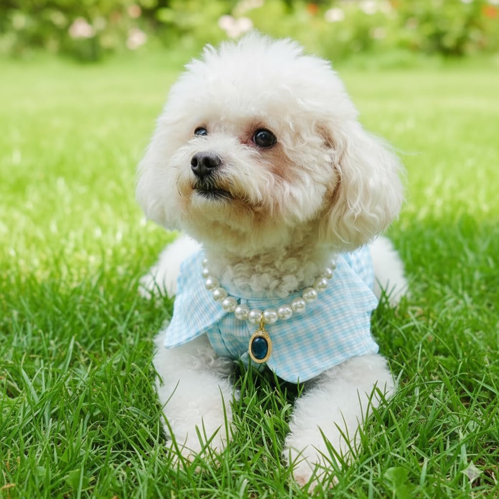Elegant Pet Pearl Necklace with Green Jade Pendant, Adjustable White Pearl Collar for Cats and Small Dogs, Premium Fashion Pet Jewelry (Extra Small) (Agate Green, Small) image 3