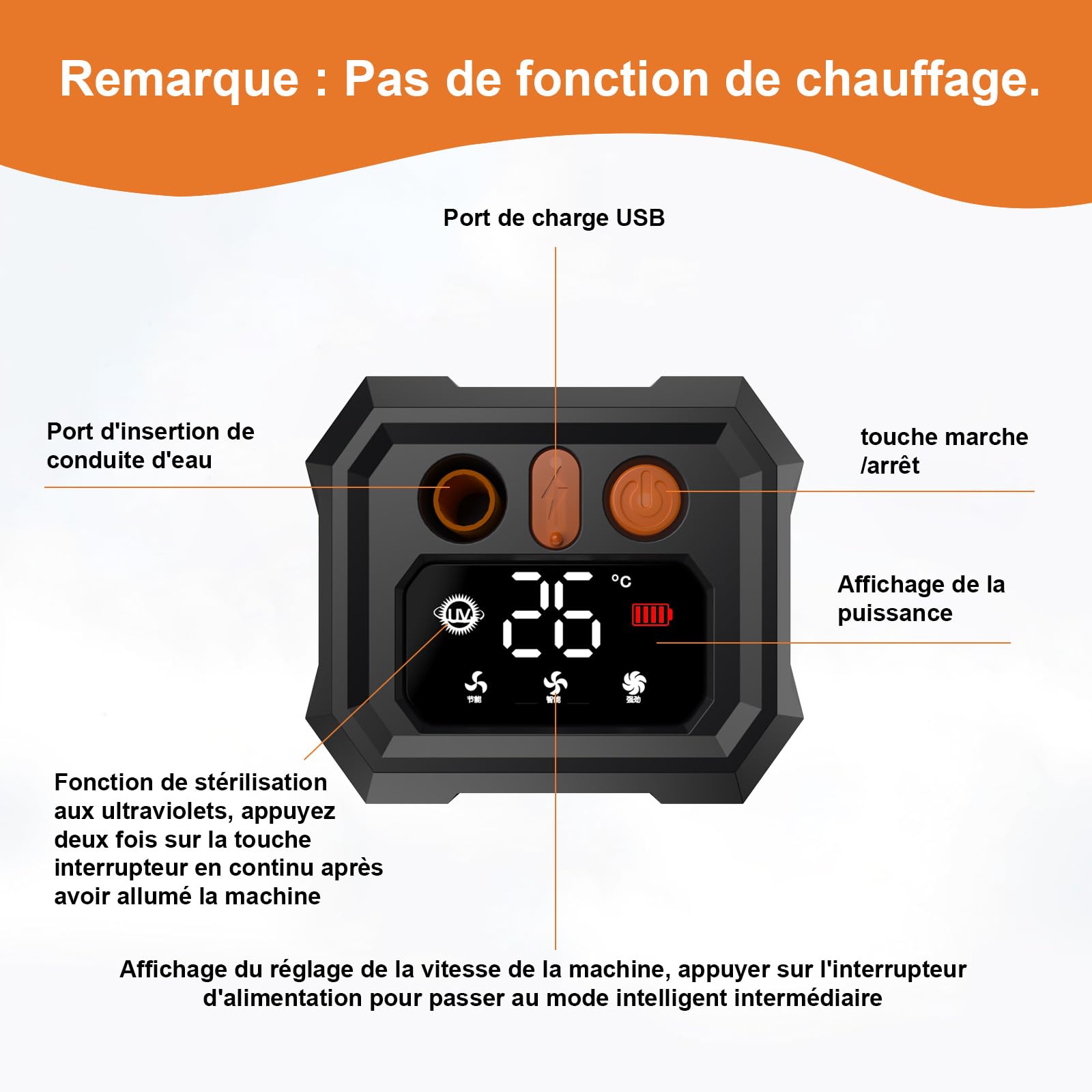 Douche Solaire,Douche Camping,Douche Solaire Camping 5400 mAh, avec Affichage de la température, désinfection UV, adaptée au Camping, à la randonnée, à la Plage