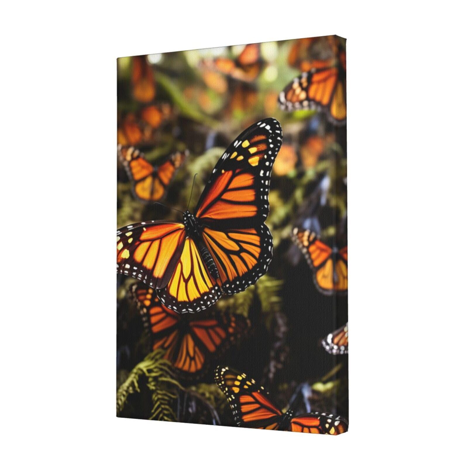 KLOPH Heaps of Orange Monarch Butterflies Canvas Wall Art for Living Room 12"x18" Modern Artwork Painting for Bathroom Hanging Canvas Prints Aesthetic Wallart for Bedroom Kitchen Office Wall Decor