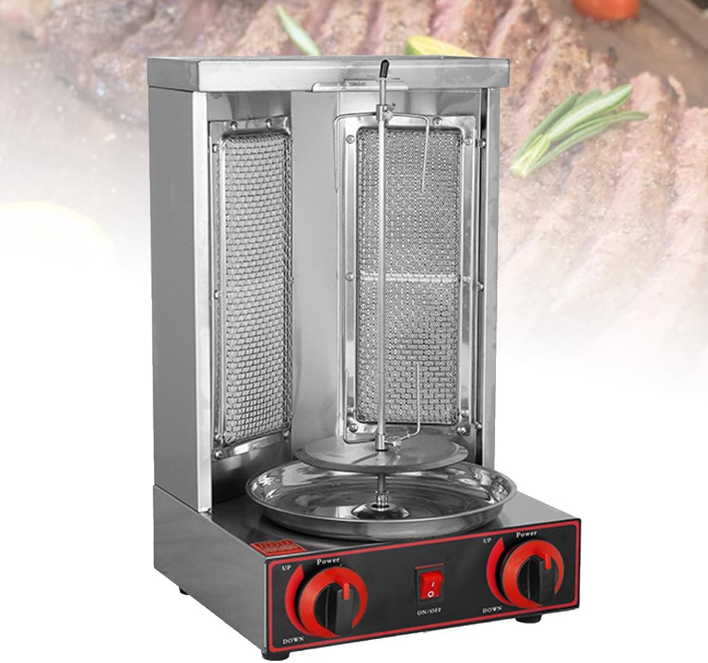 Commercial Automatic Rotating Grill, Gas Doner Kebab Machine Vertical Broiler Gyro Rotisserie, Gas Cooker Rotating Roaster Baking Machine, Simple Temperature Control Panel (Black)