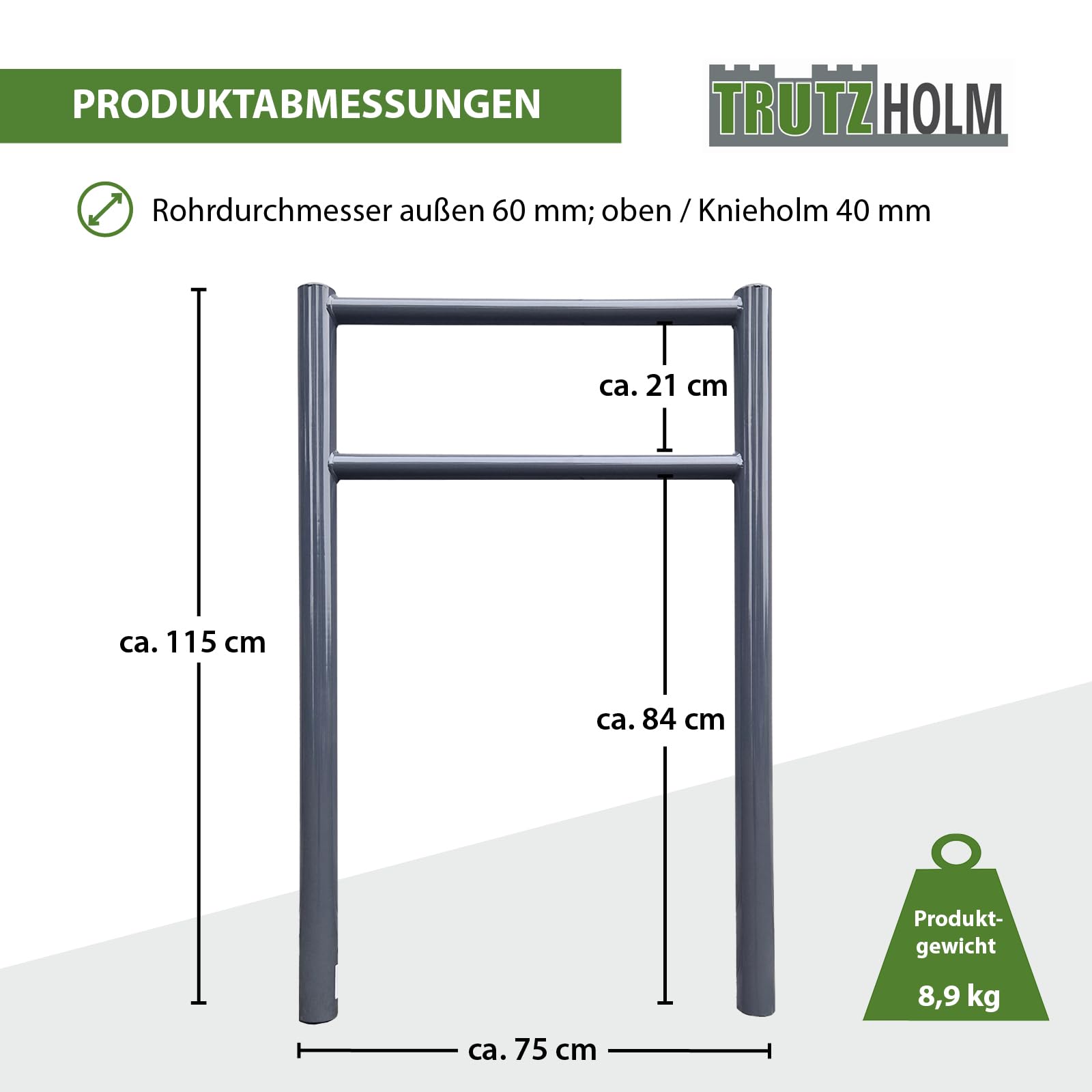 TRUTZHOLM Fahrradanlehnbügel mit Knieholm 115x75 cm Stahl pulverbeschichtet Ø 60 mm Anlehnbügel zum Einbetonieren Fahrradbügel Fahrradständer Parker Diebstahlsicherung Fahrrad Anlehner in Anthrazit