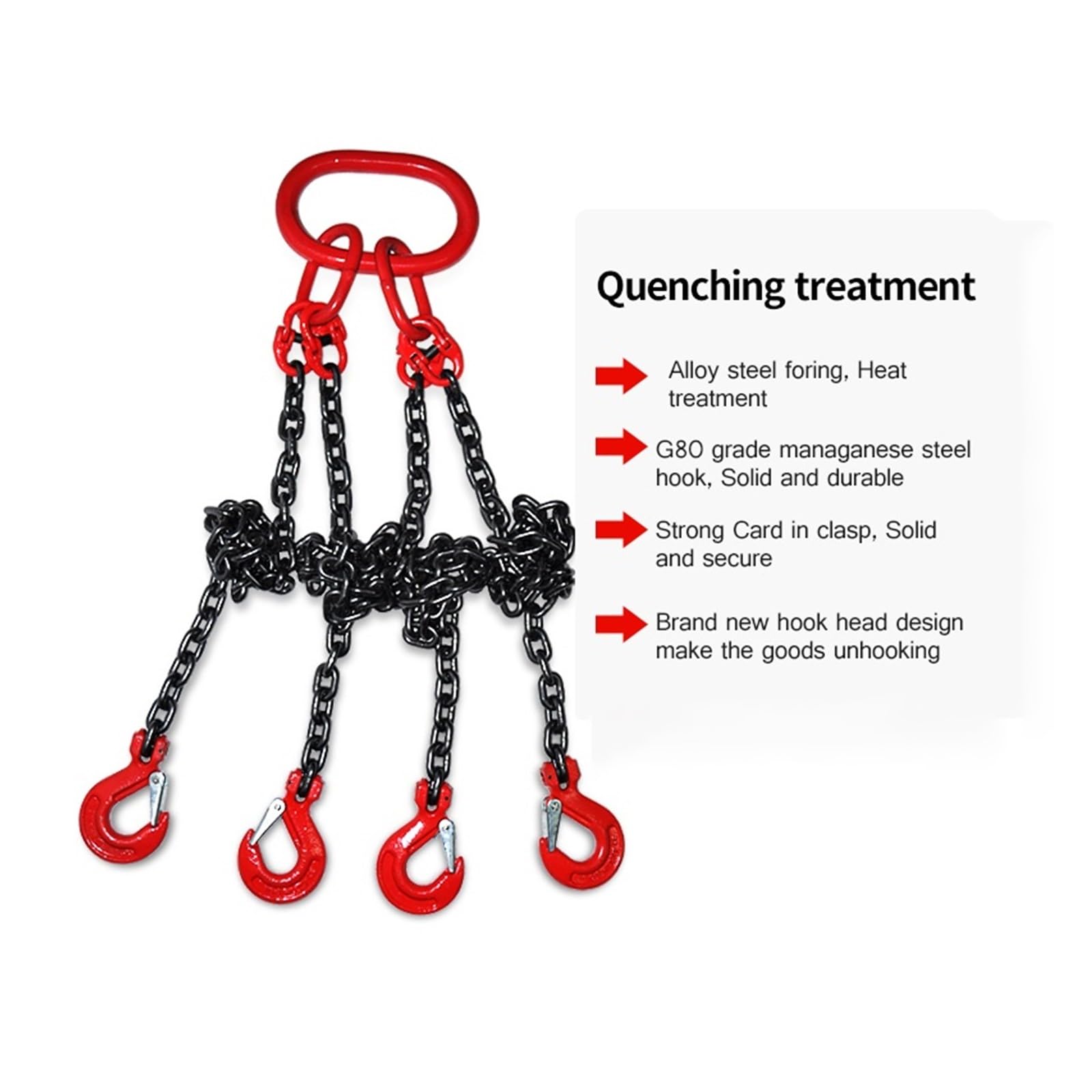 Catena di Sollevamento, Imbracatura a catena, catena di sollevamento in manganese Ganci di sollevamento G80 Gru in acciaio e maglie a catena sospesa Imbracature a catena a quattro gambe(16MM)