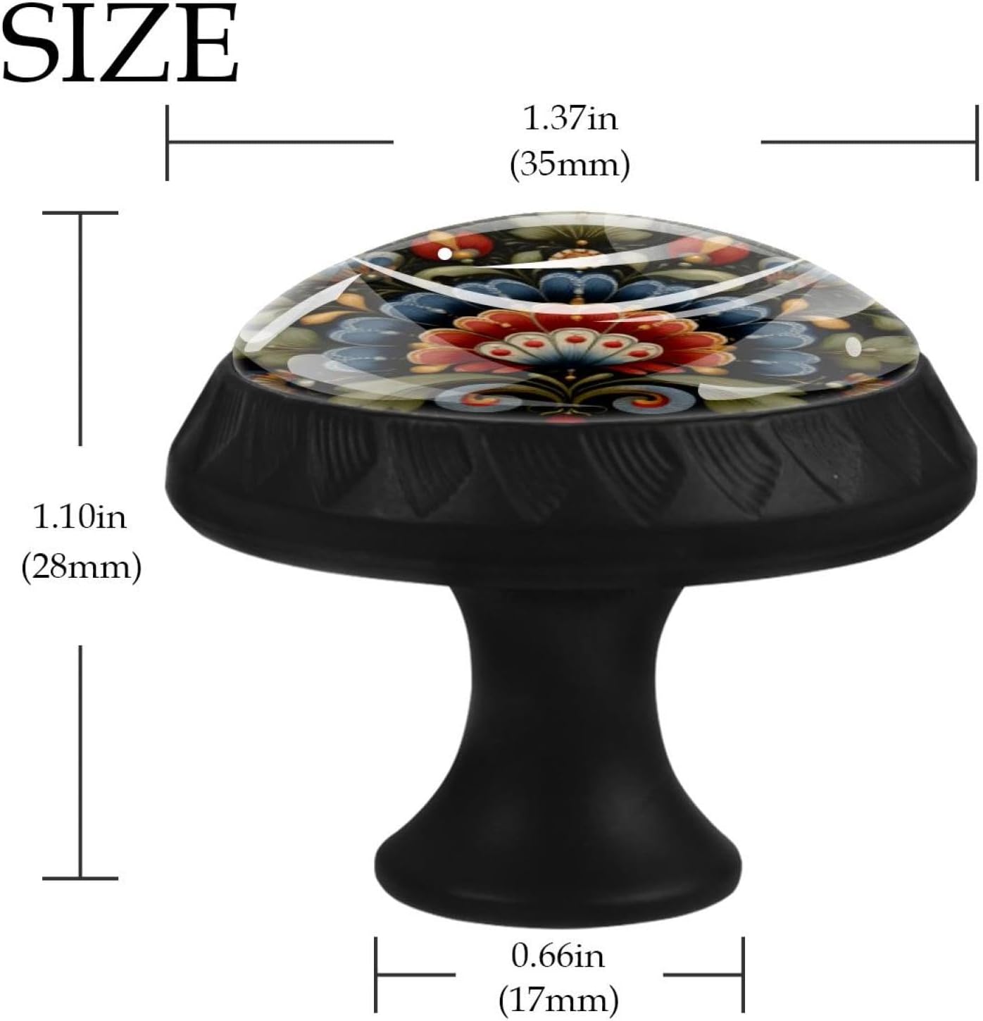 Black Norwegian Rosemaling Folk Style Flower (47) Pattern Drawer Knobs, Sturdy Furniture Knobs for Cupboard Wardrobe Dresser