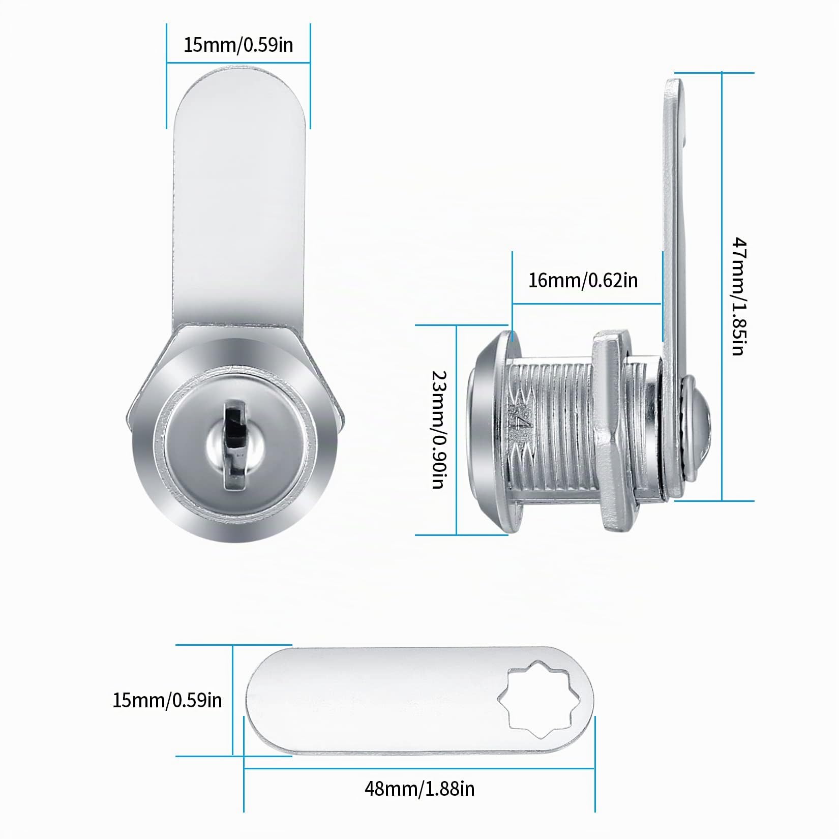 6 Piezas 16mm Cerradura de Seguridad para Buzón, Bloqueo de Leva, Seguridad Cerradura Leva con Llaves para Armario TaquillasGabinete Alacena Buzón Cajón, Cerradura de Lengüeta (6)