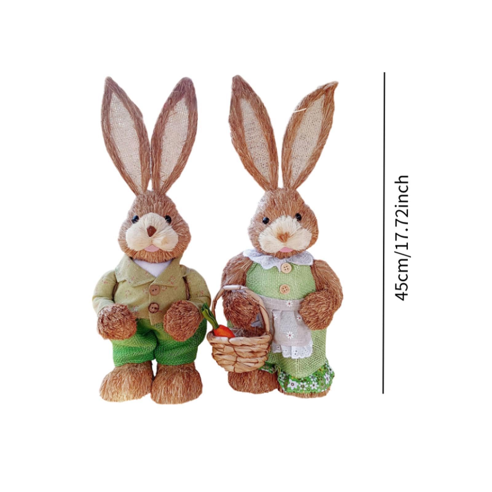 2 Stück Osterhasenfigur Stroh Hase Deko Osterhase Realistische Gras Kaninchen Geflochtenes Material für Gartenparty Kinderzimmer Wohndekoration, Style I