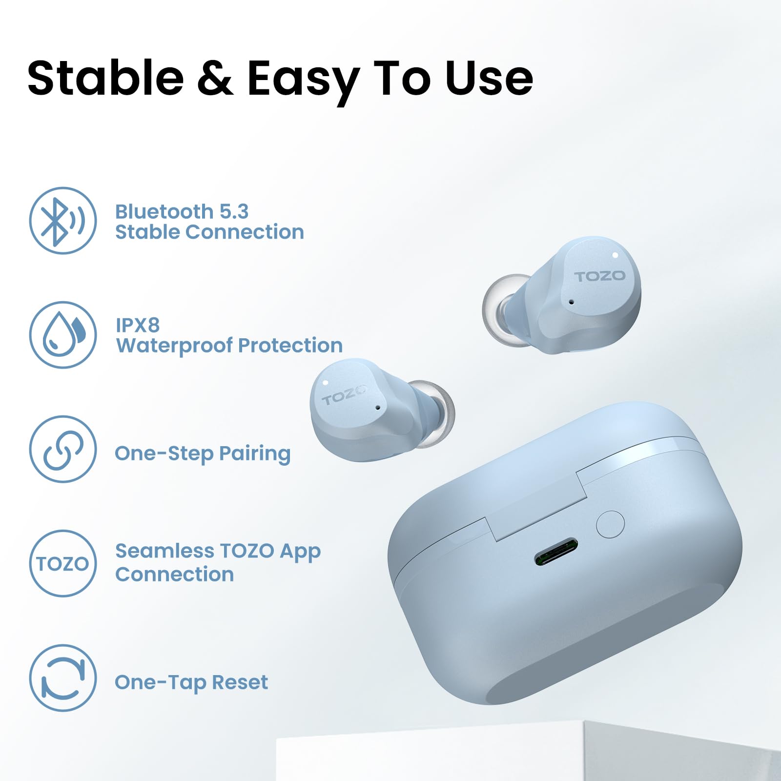 TOZO NC9 Hybrid Active Noise Cancelling Wireless Earbuds, 60H, LED Display view 9