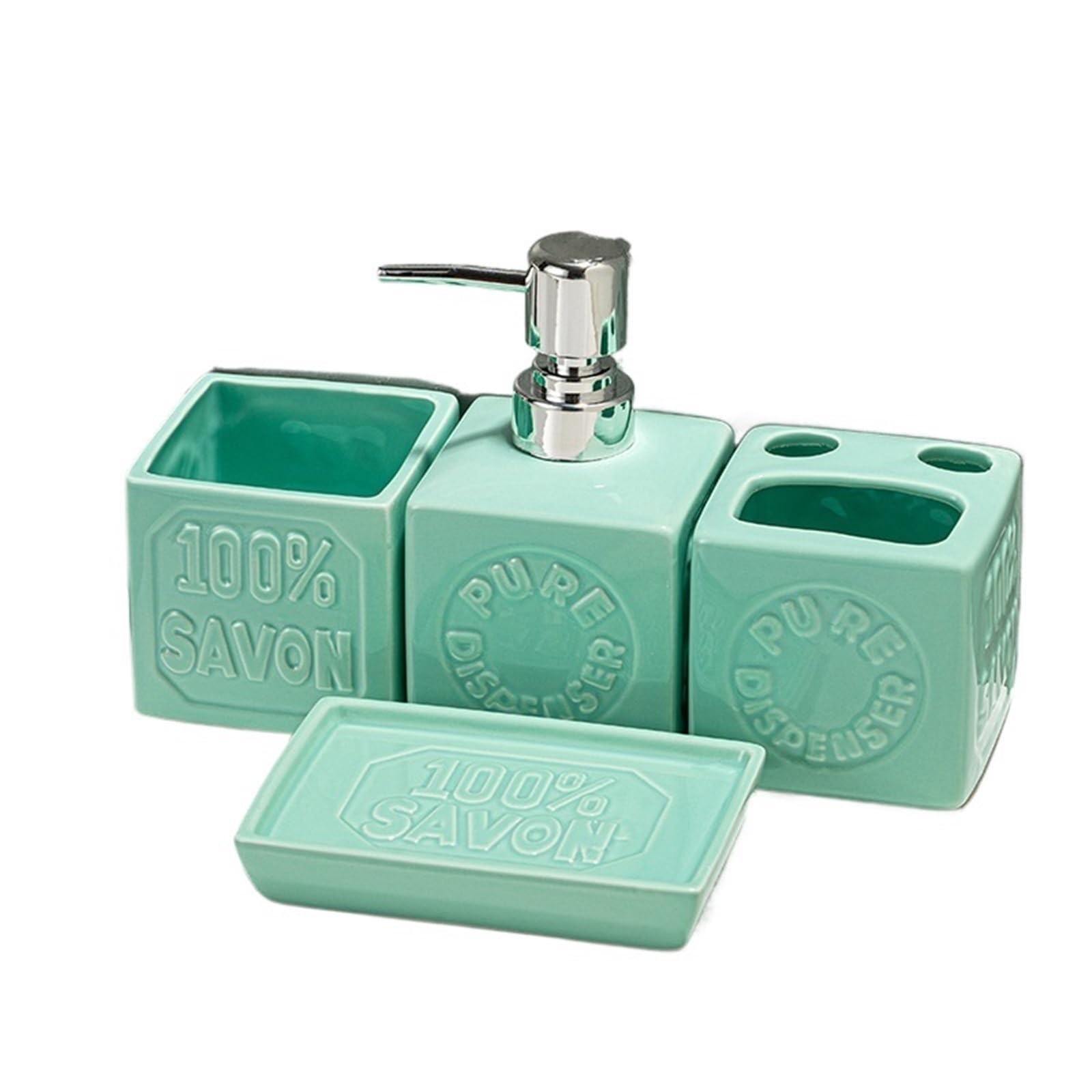 Bathroom Soap Dispenser Set 4Pcs Bathroom Accessories Set, Sets Complete, Soap Dispenser, Toothbrush Holder, Mousewash Cup And Dish(Green)