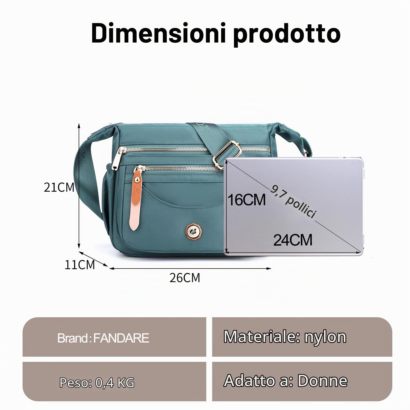 FANDARE Borse a Tracolla da Donna Borsa Donna Borse a spalla da palestra con tracolla larga regolabile Elegante Borsa a Spalla Nylon Pochette Borsello Borsa Viaggio Crossbody Bag lago Blu