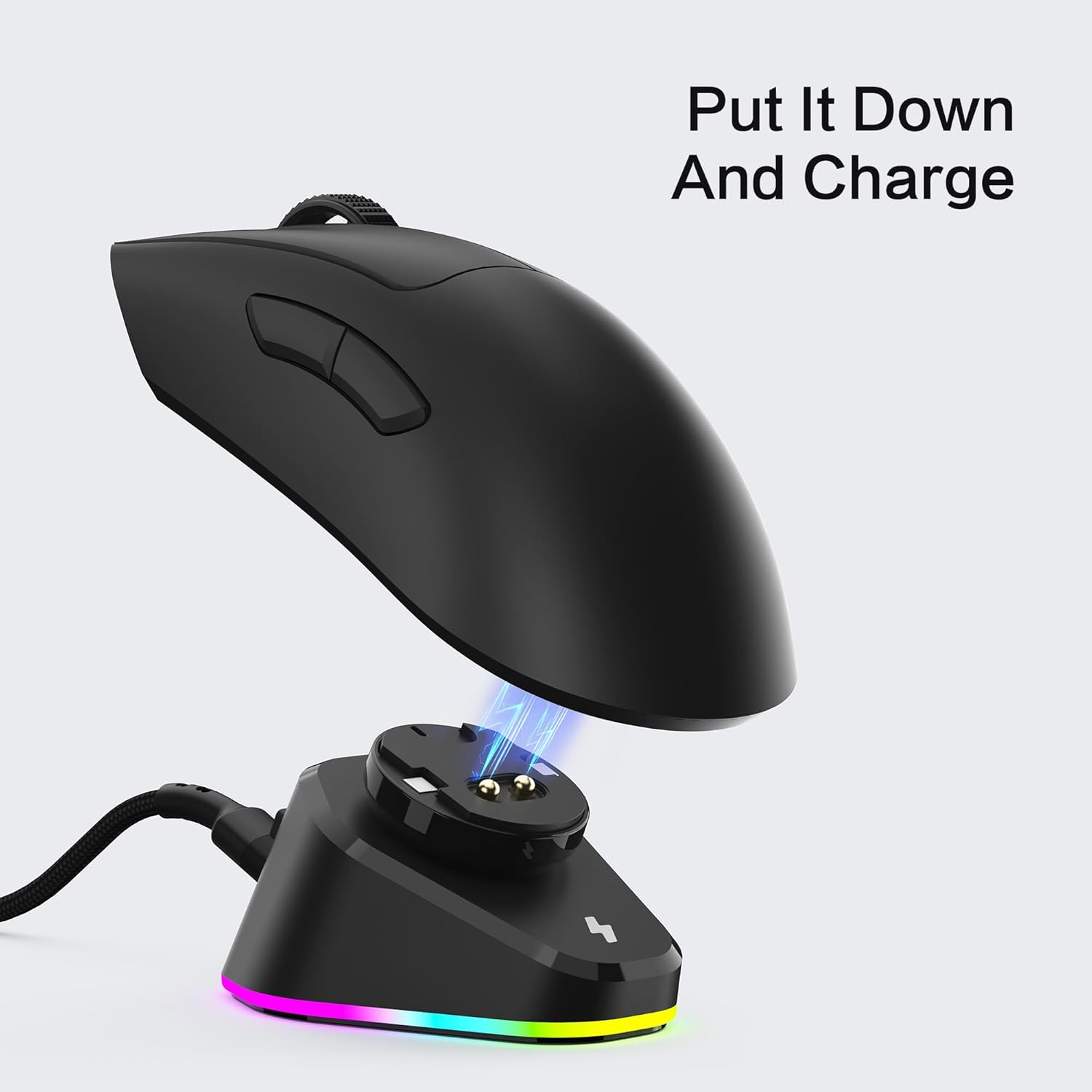 MOSHOU Charging Dock for Razer DeathAdder V2 Pro/Naga Pro/Viper Ultimate/Basilisk Ultimate, RGB Computer Mice Powerplay Charging Puck (Black) - Image 3
