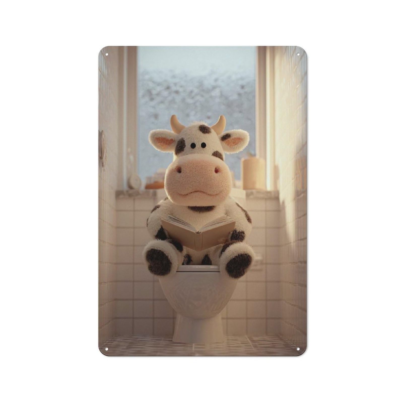 Junmoney Style-24 Cow Reading On Toilet Vintage Metal Plaque 30X20cm For Hobby Room Or Studio, For Kitchen, Dining Room And Home Bar Wall Decor