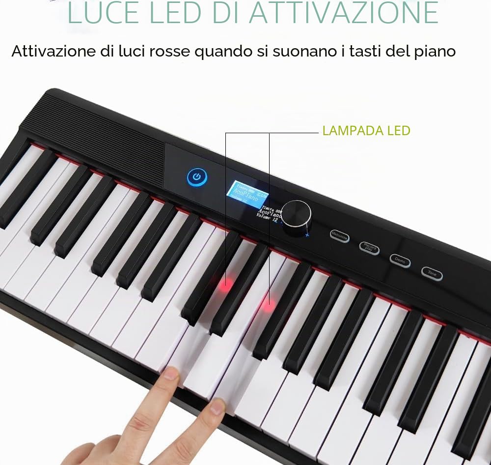 Coolmusic Tastiera pieghevole con 88 tasti, tastiera elettrica portatile Bluetooth, pianoforte digitale semi-ponderato, sensibile al tocco con custodia