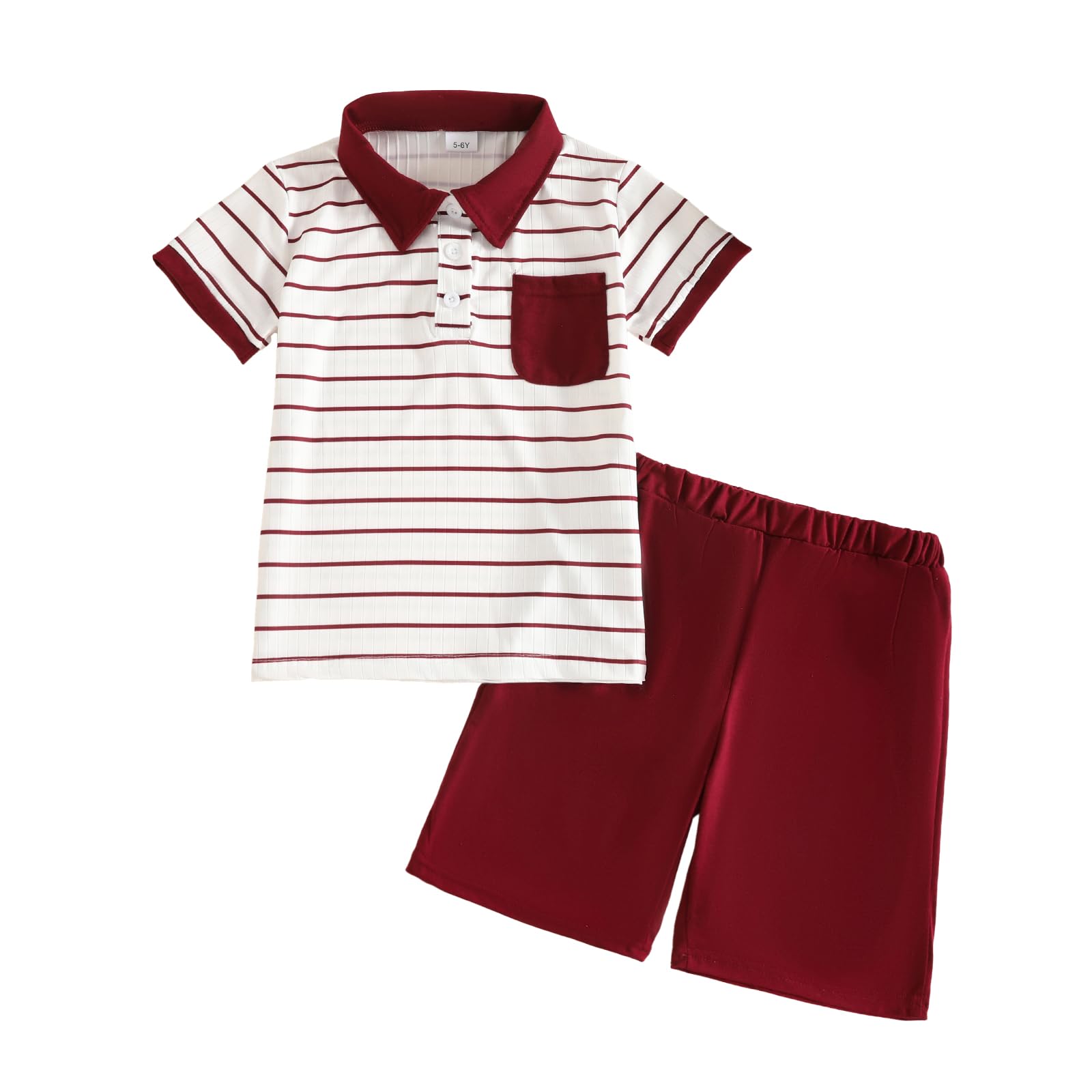 Toddler Kid Boy Clothes Textured Striped Polo Collar Top Summer Shorts 2PC Summer Outfit Set