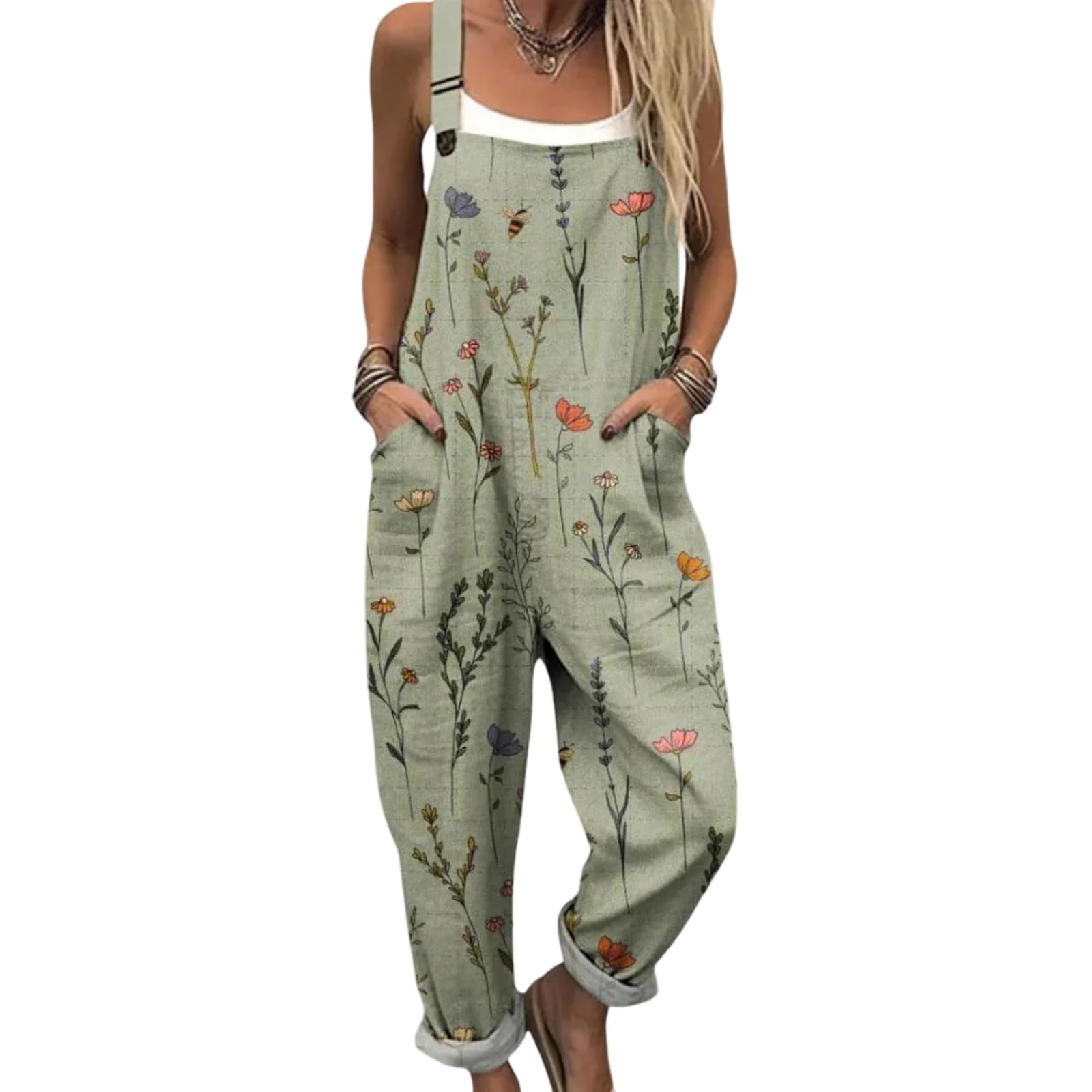 Combinaison Femme Chic Élégante, Salopette Femme Ete Fluide Plage Salopette Décontractée Casual avec Poches Légère Respirante pour Été Fête