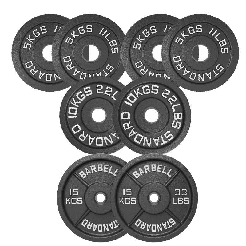 Cast Iron Olympic Weight Plates with 2 Inch Hole for Powerlifting Deadlifts and Strength Training, Solid Black Finish, Pairs 1.25kg to 25kg and Sets 45kg to 250kg (70 kg - Set)