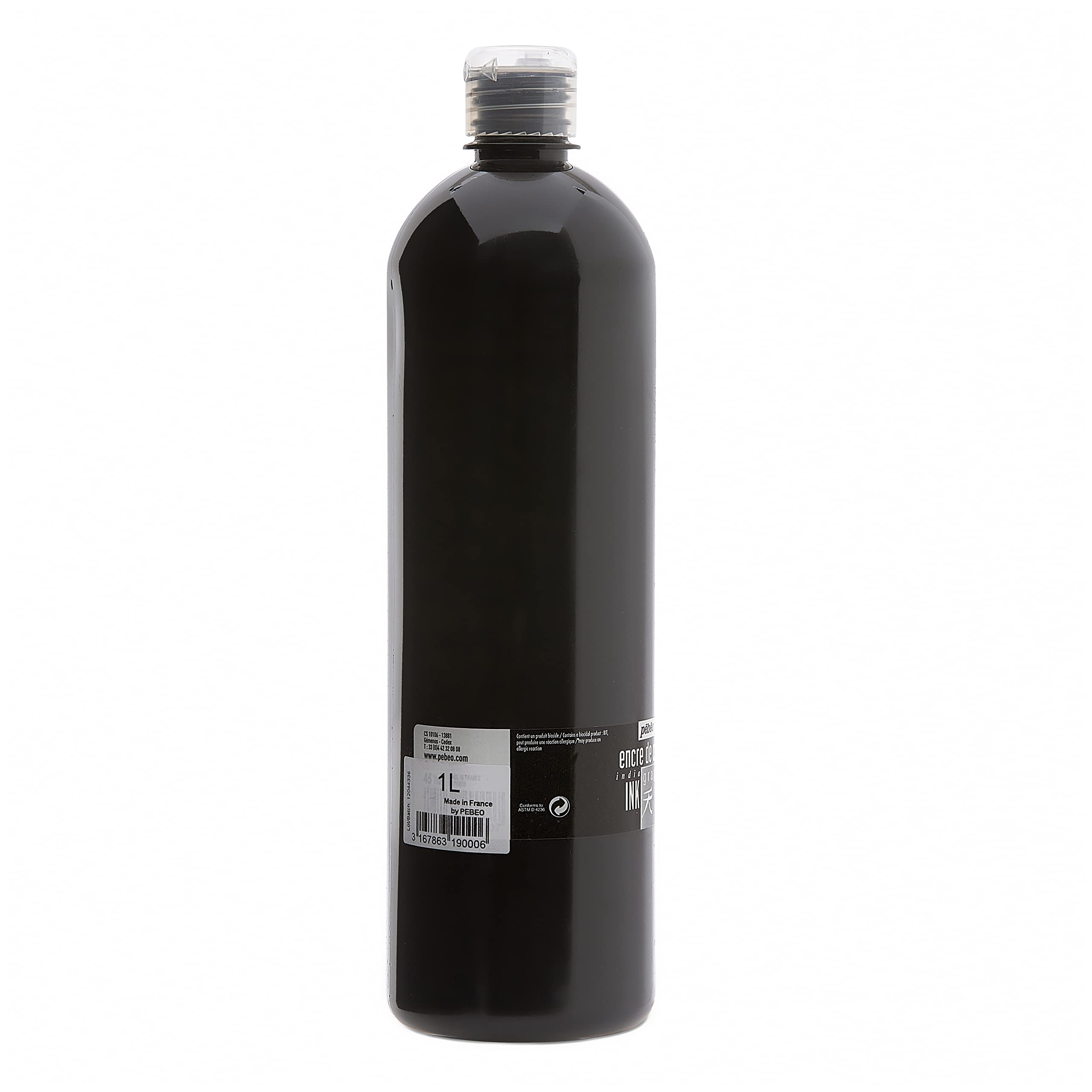 Pébéo - Peinture Encre de Chine Graphique - Flacon de 1 L Noir Opaque
