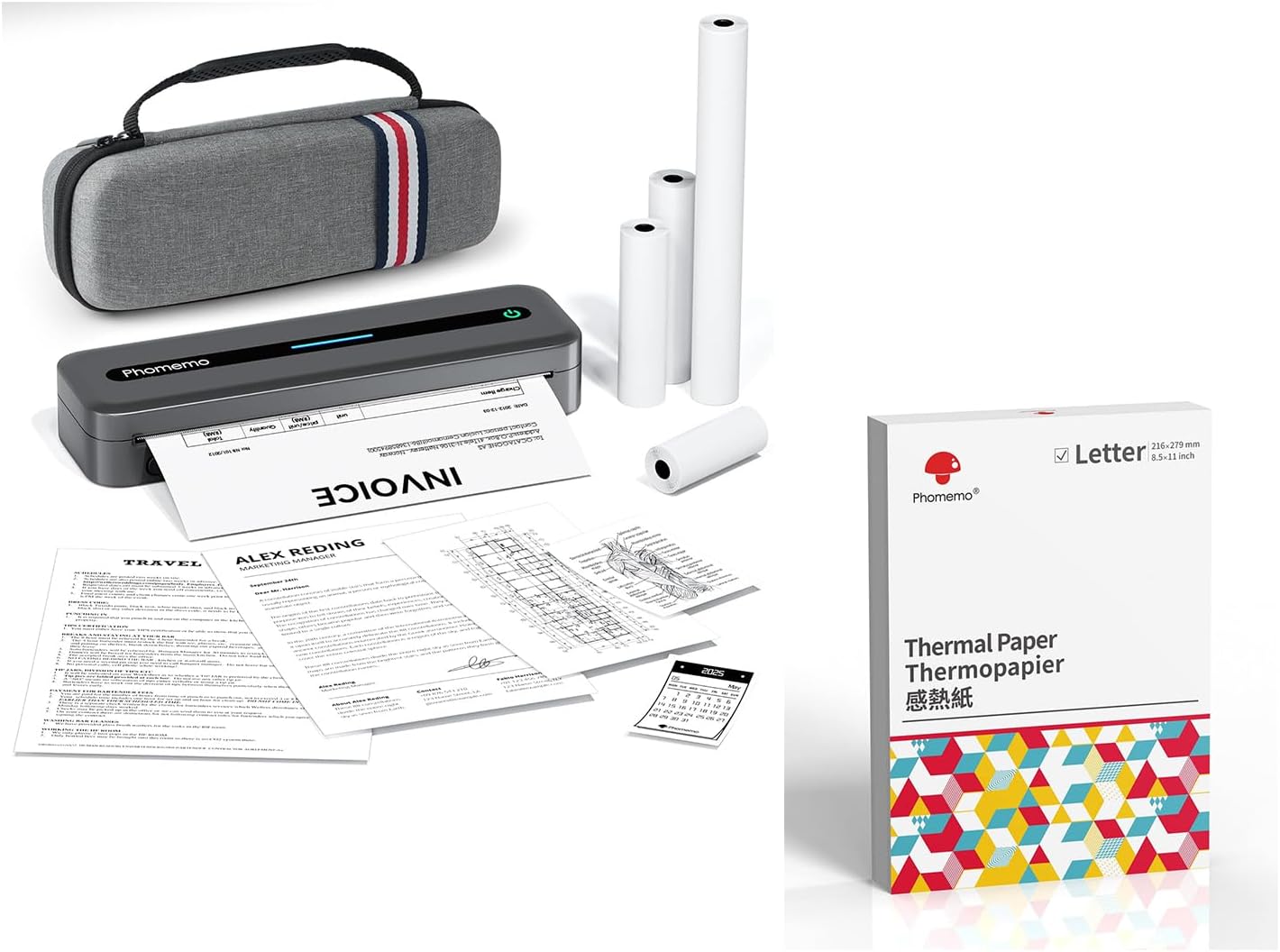 Phomemo M832 Thermal Printer & Case & 100 Sheets Thermal Printer Paper 8.5 x 11 Inch