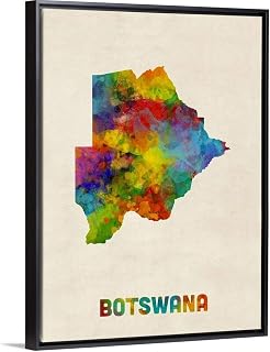 Botswana Watercolor Map Black Float Frame Canvas Art, Artwork
